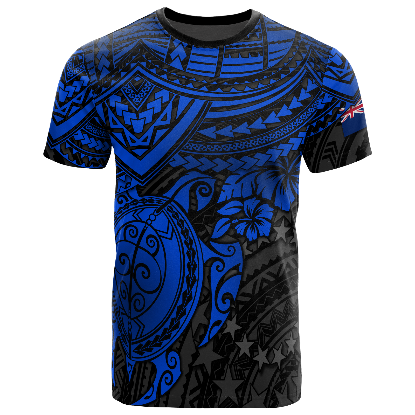 Cook Islands Polynesian T Shirt Cook Islands Flag Blue Turtle Hibiscus Unisex Blue - Polynesian Pride