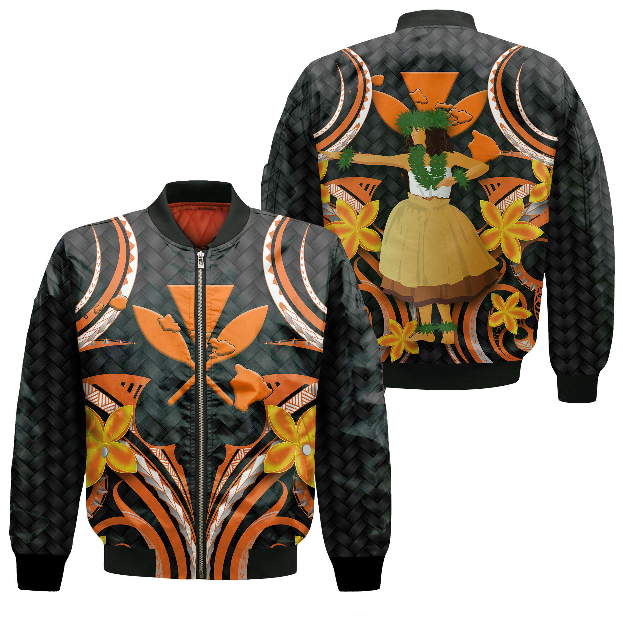 Hawaii Hula Girl Floral Bomber Jacket - LT12 Black Bomber Jacket - Polynesian Pride
