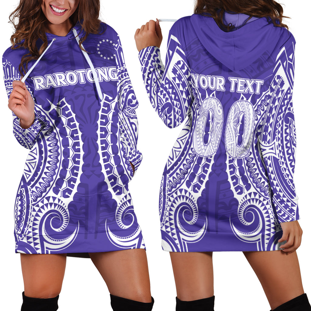 (Custom Personalised) Cook Islands Rarotonga Hoodie Dress - Purple Tribal Pattern - LT12 Purple - Polynesian Pride