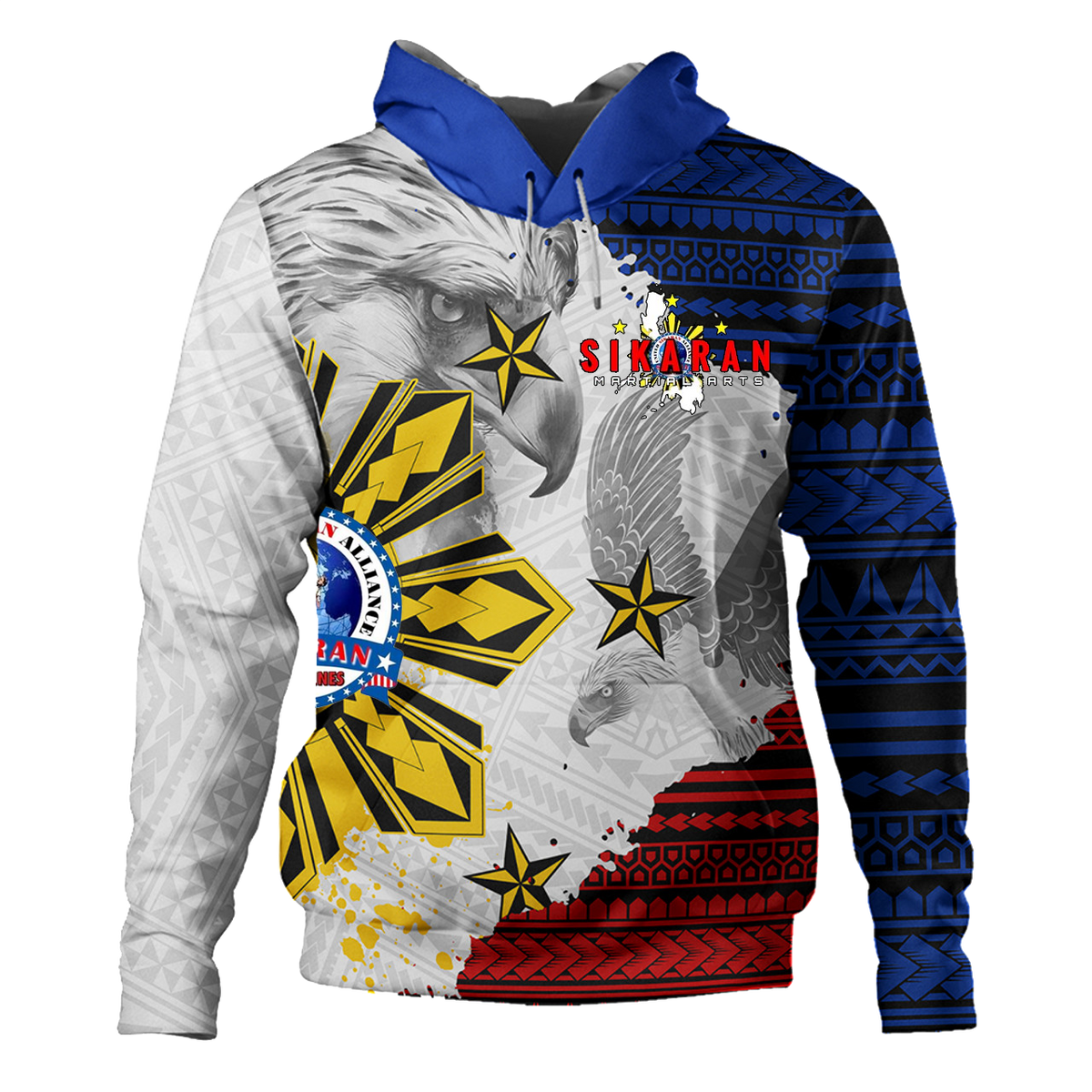 Sikaran Philippines Hoodie Eagles Filipino Sun Flag Grunge Style Pullover Hoodie Blue - Polynesian Pride