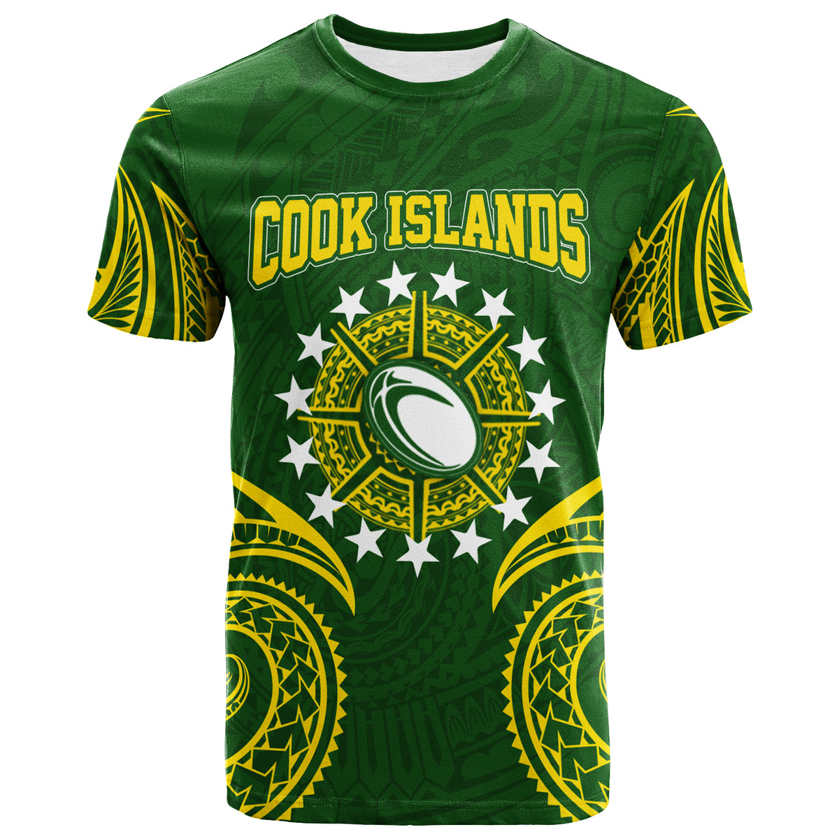Cook Islands Rugby T Shirt Tribal Pattern LT12 Unisex Green - Polynesian Pride