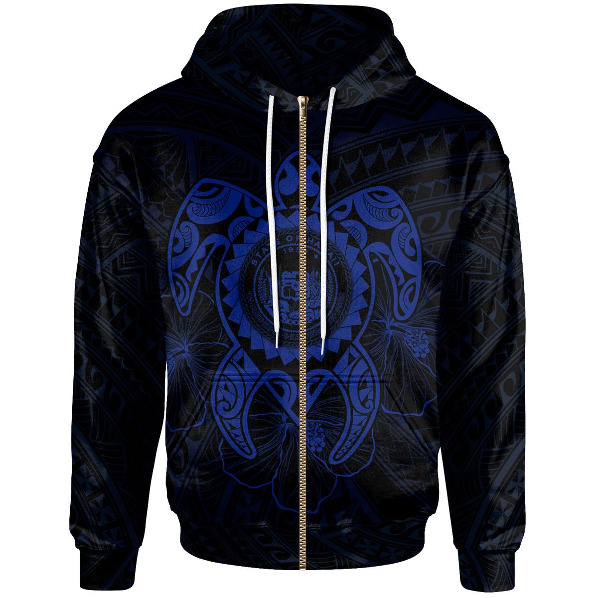 Hawaii Polynesian Zip up Hoodie Vintage Polynesian Turtle (Blue) Unisex Reggae - Polynesian Pride