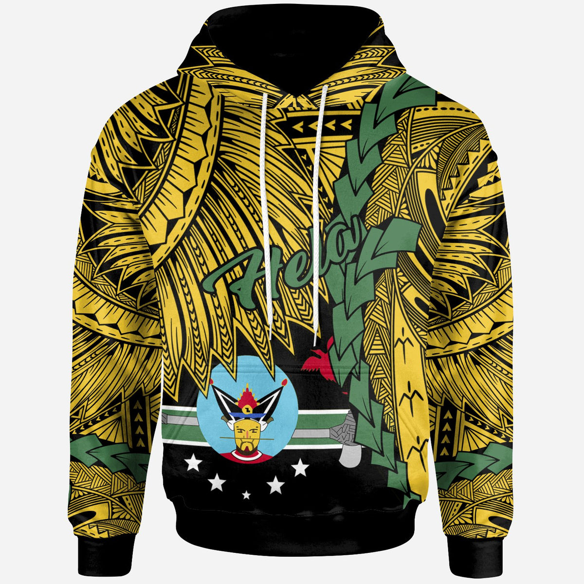 Papua New Guinea Hela Province Polynesian Hoodie Tribal Wave Tattoo Unisex Yellow - Polynesian Pride