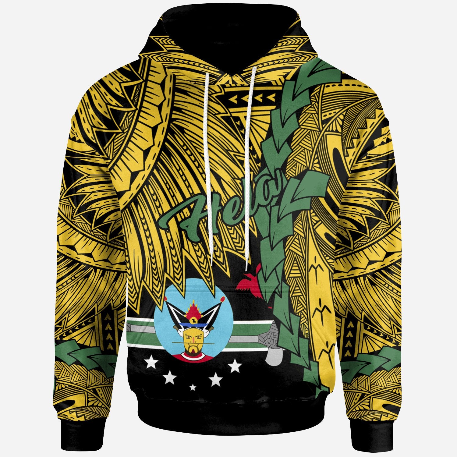 Papua New Guinea Hela Province Polynesian Hoodie Tribal Wave Tattoo Unisex Yellow - Polynesian Pride