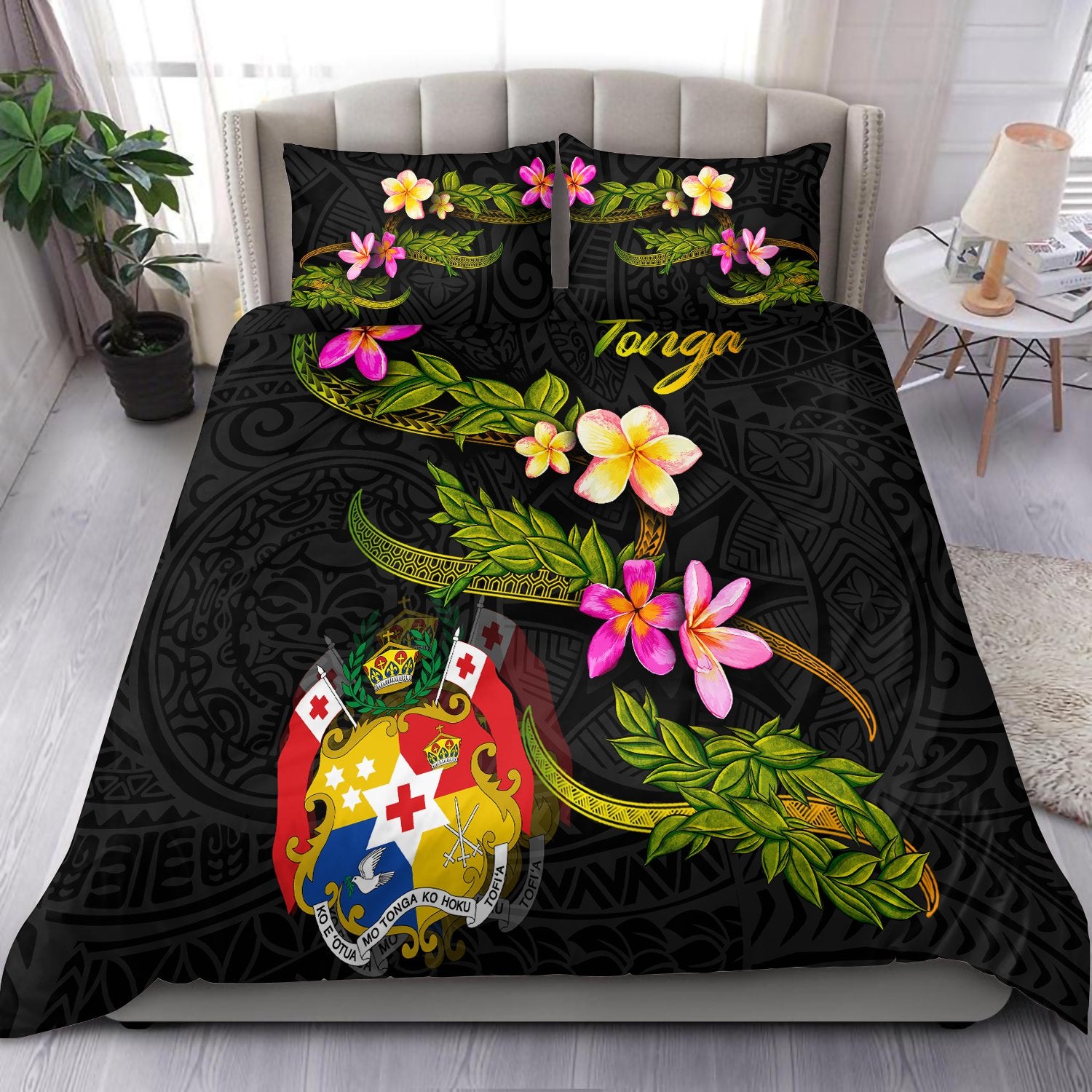 Tonga Polynesian Bedding Set - Plumeria Tribal Black - Polynesian Pride