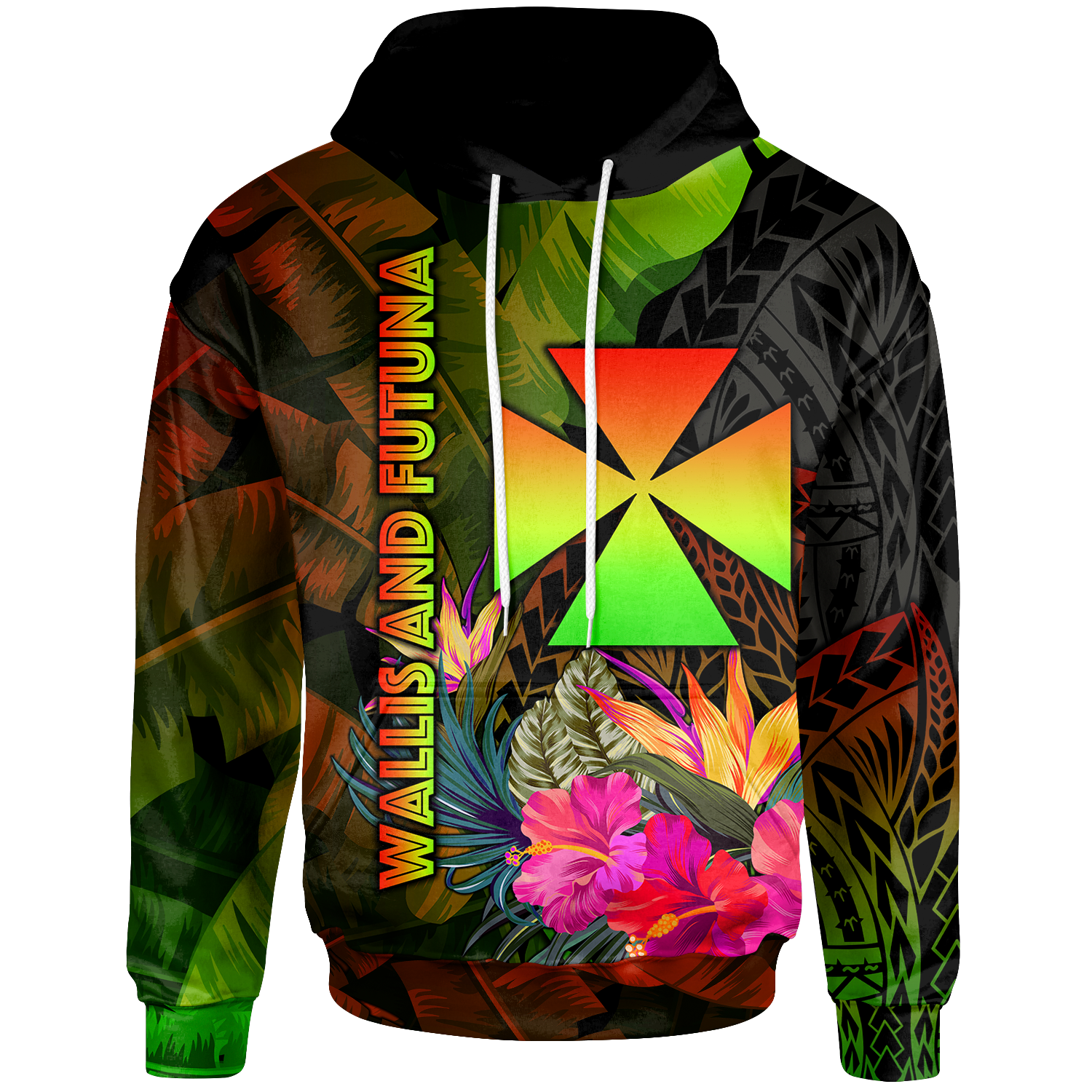 Wallis and Futuna Polynesian Hoodie Hibiscus and Banana Leaves Unisex Reggae - Polynesian Pride