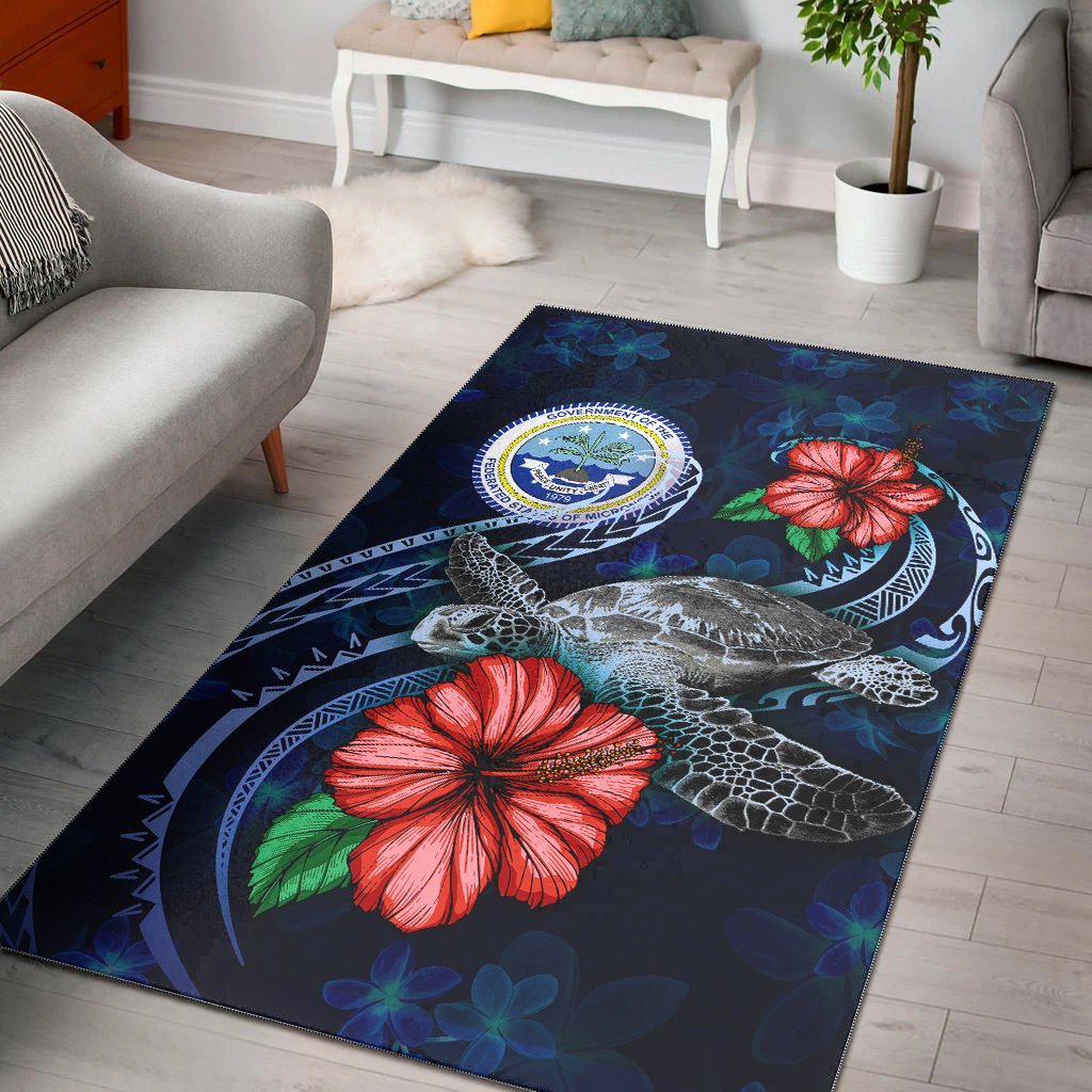 Federated States Of Micronesia Polynesian Area Rug - Blue Turtle Hibiscus Blue - Polynesian Pride