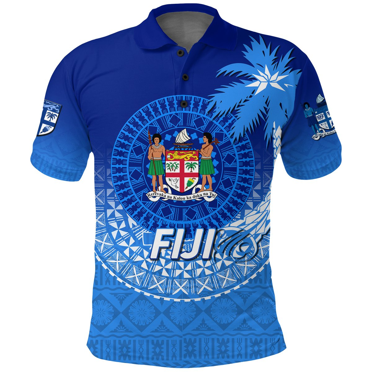 Fiji Tapa Tribal Coconut Tree Polo Shirt LT12 Unisex Blue - Polynesian Pride