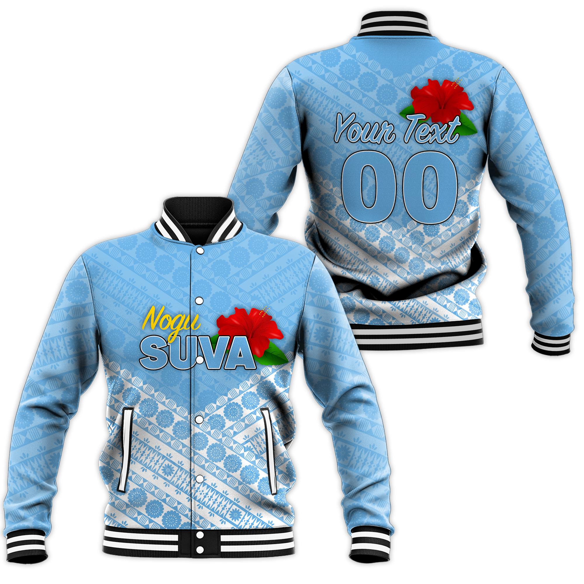 (Custom Personalised) Fiji Suva Rugby Baseball Jacket - Tapa Pattern - LT12 Unisex Green - Polynesian Pride