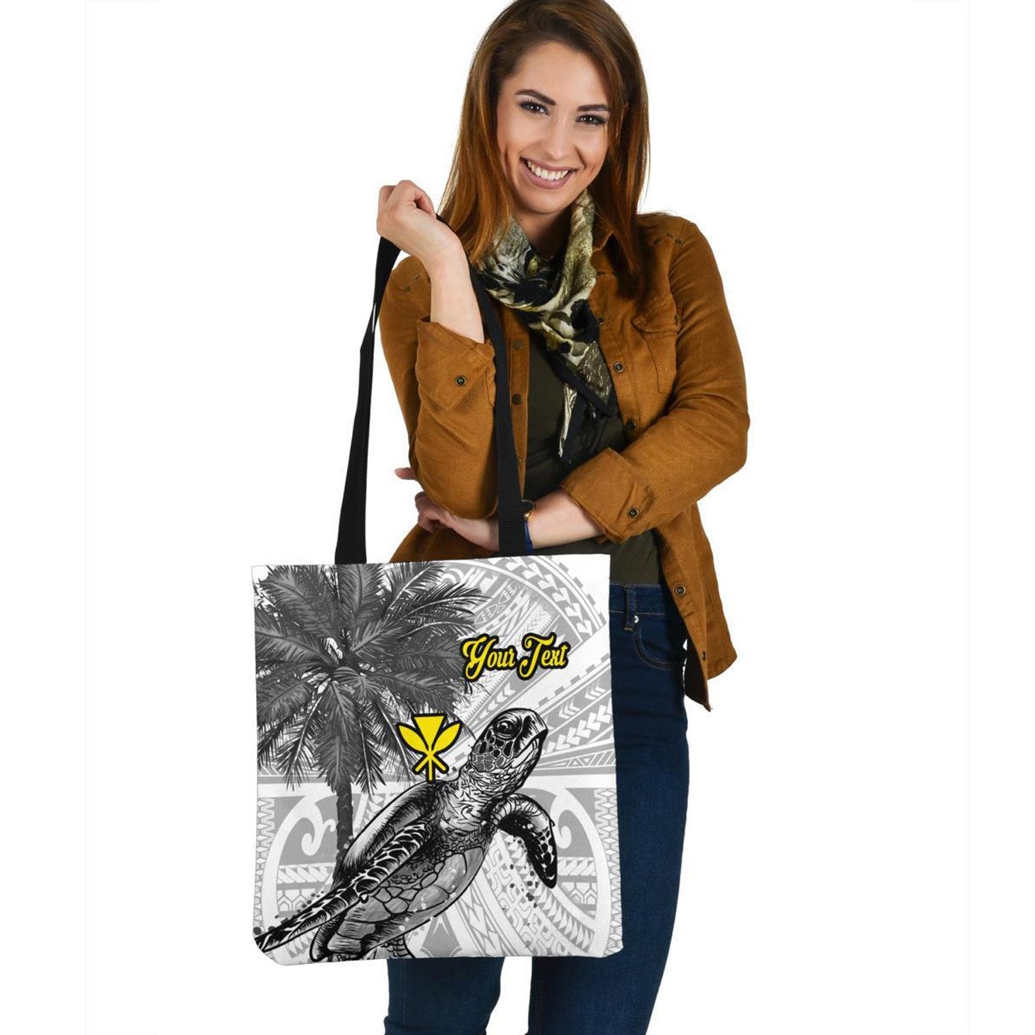 Hawaii Custom Personalised Tote Bags - Turtle Palm Tree White Tote Bag One Size White - Polynesian Pride