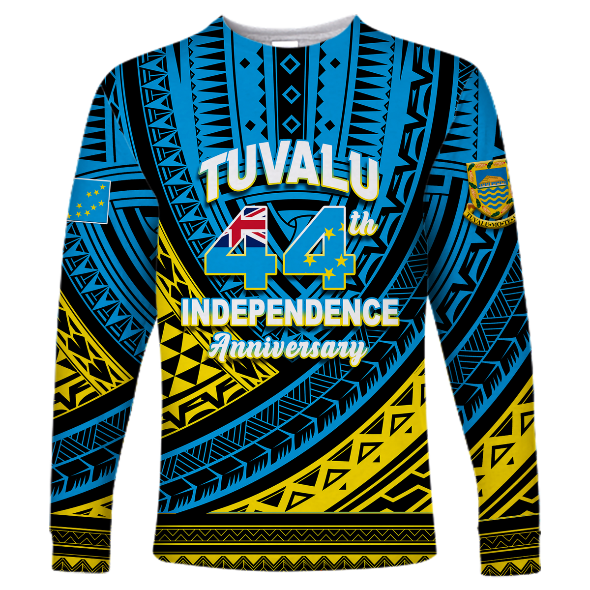 (Custom Personalised) Tuvalu Long Sleeve Shirt 44th Independence Anniversary - Tribal Pattern - LT12 Unisex Blue - Polynesian Pride