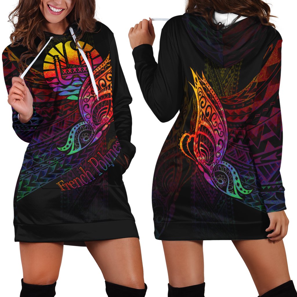 French Polynesia Hoodie Dress - Butterfly Polynesian Style Black - Polynesian Pride