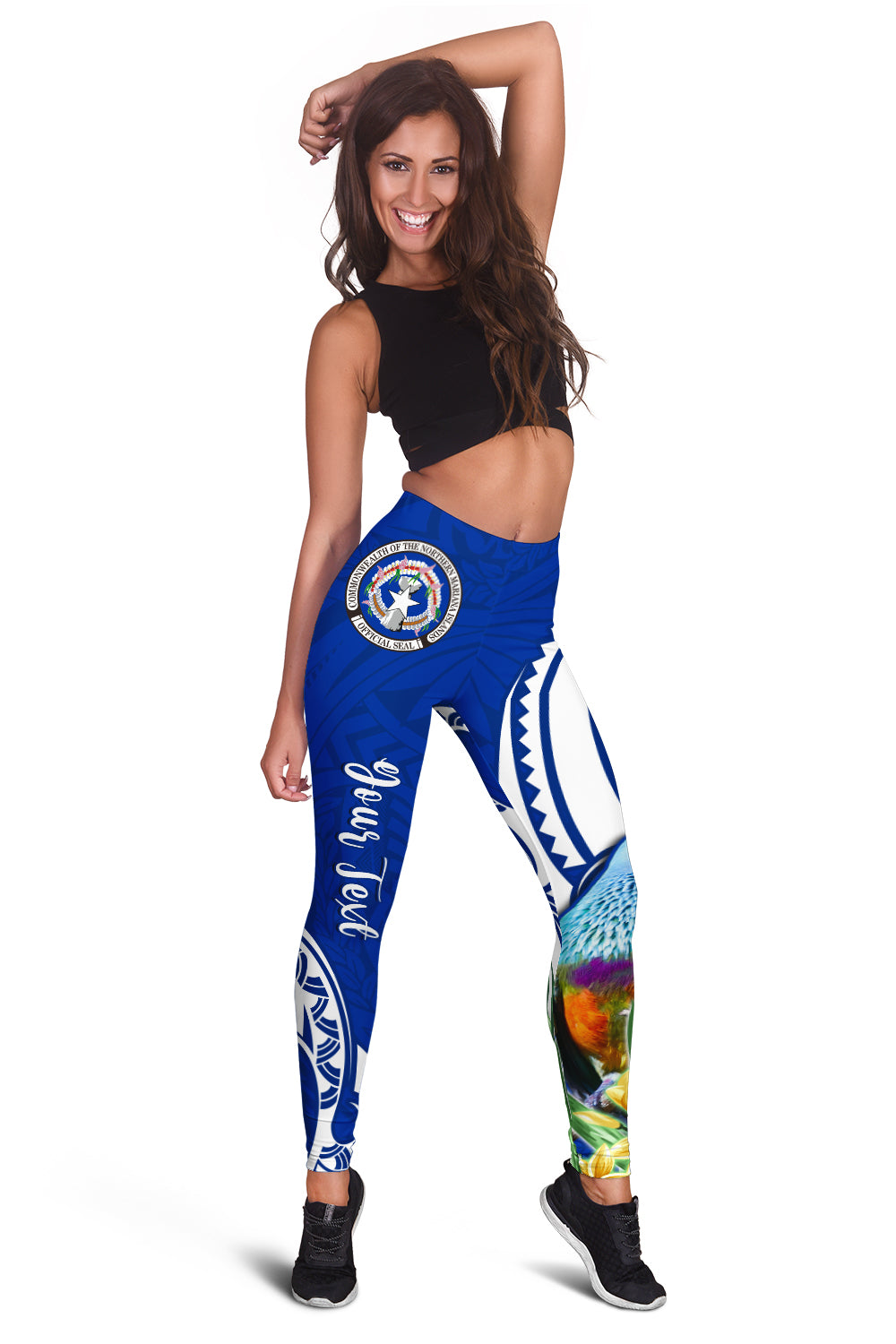 (Custom Personalised) Northern Mariana Islands Women Leggings Mariana Fruit Dove Mix Frangipani Flowers Blue LT13 Blue - Polynesian Pride