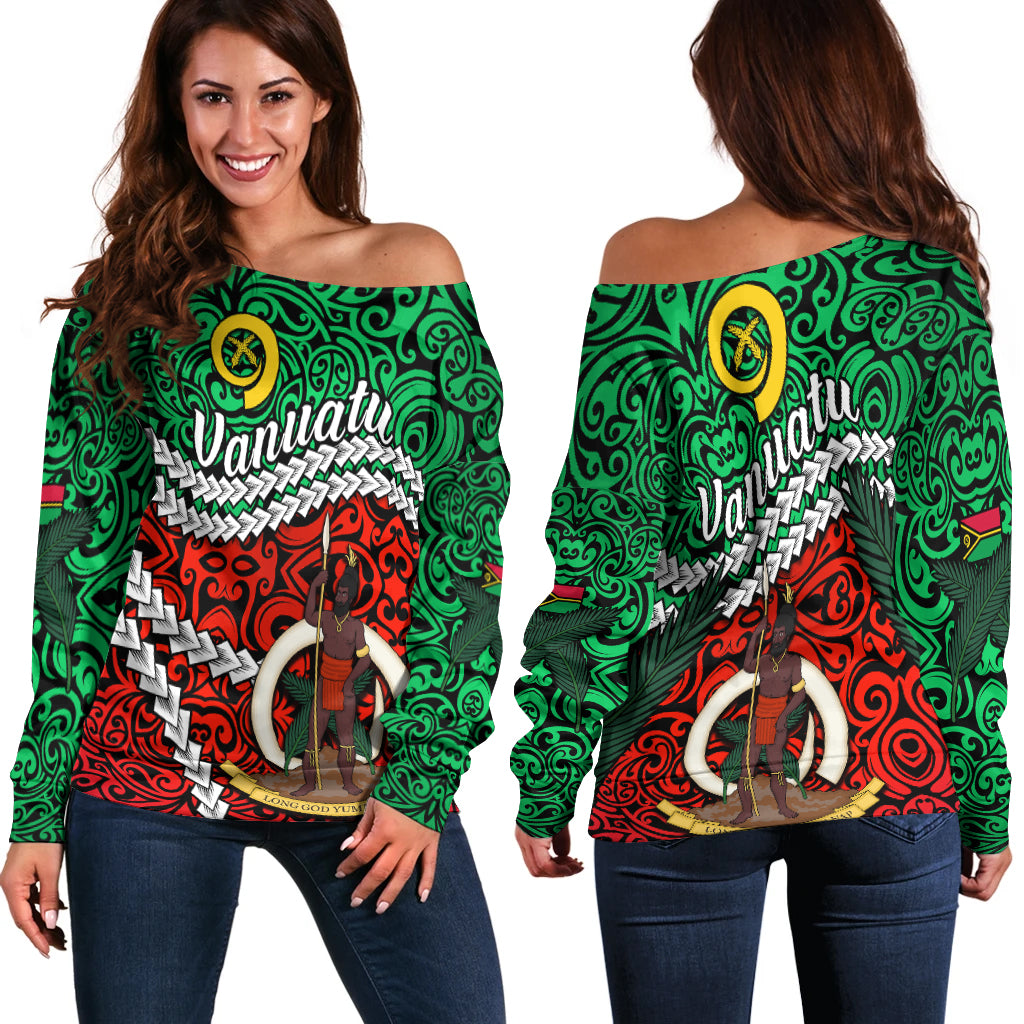 Vanuatu Off Shoulder Sweater Simple LT13 Green - Polynesian Pride