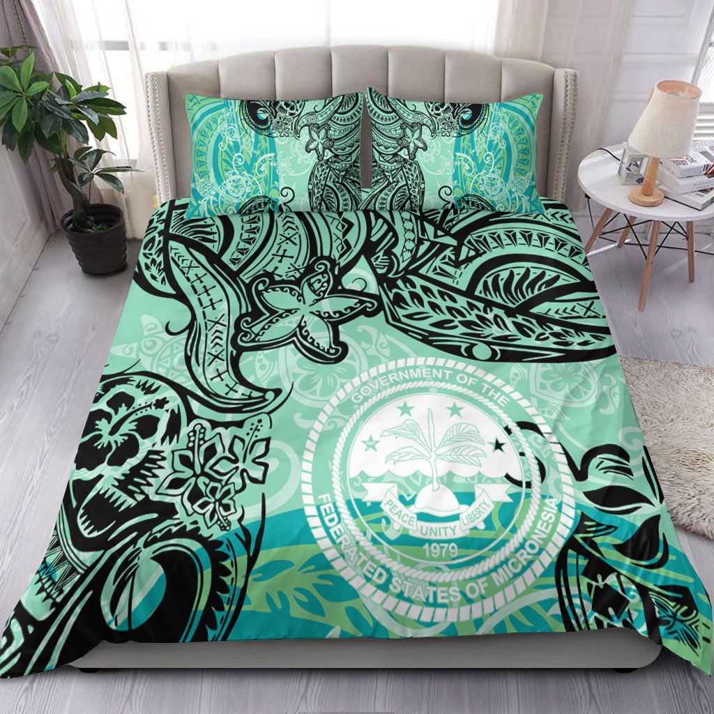 Federated States Of Micronesia Bedding Set - Vintage Floral Pattern Green Color Green - Polynesian Pride