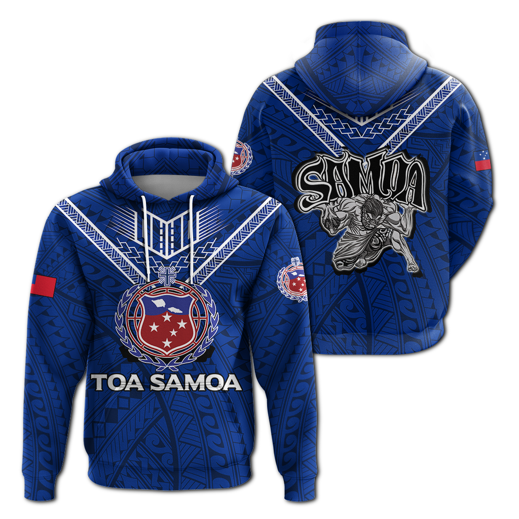 Toa Samoa Rugby Hoodie Samoan Warrior Pride LT12 Hoodie Blue - Polynesian Pride