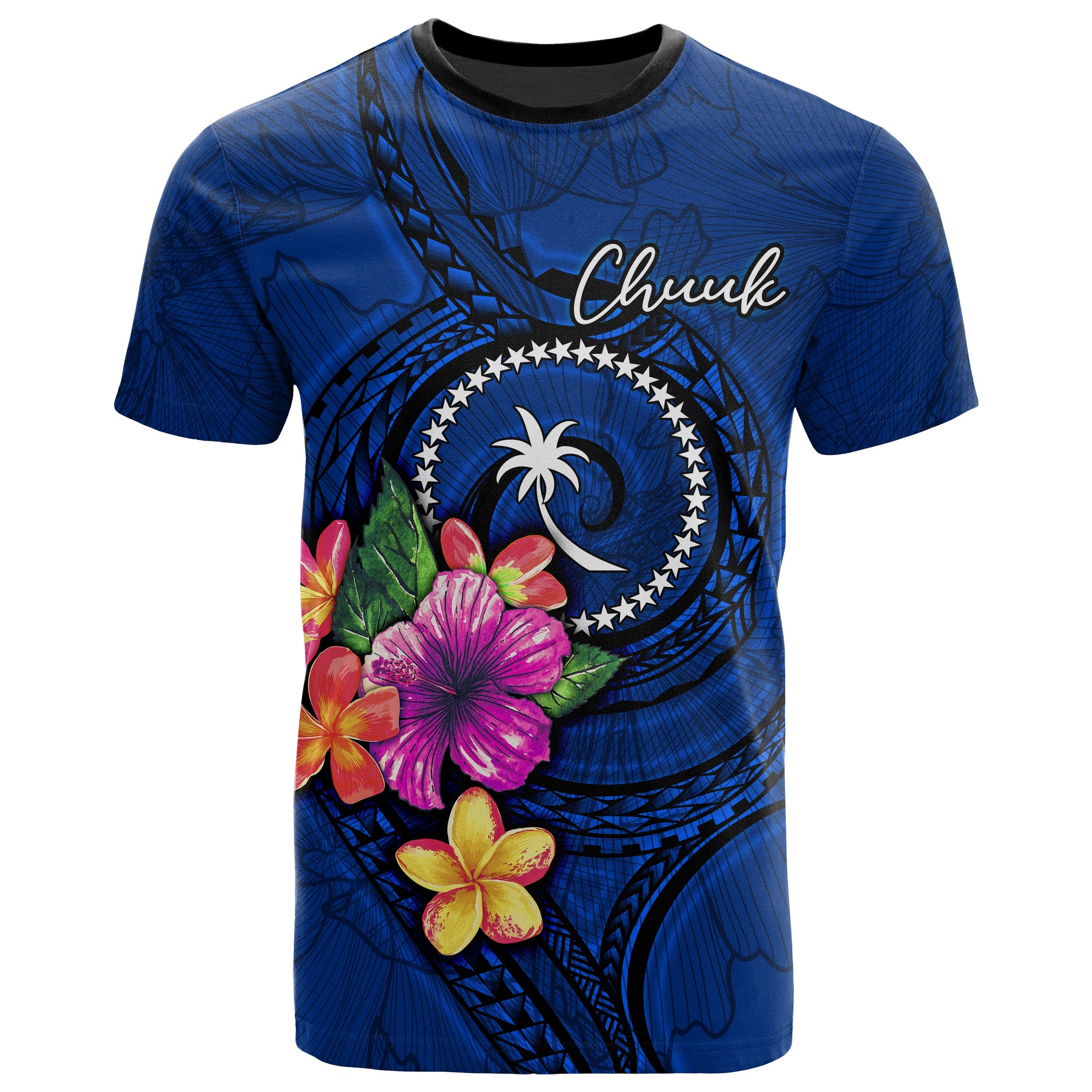 Chuuk Micronesia T Shirt Floral With Seal Blue Unisex Blue - Polynesian Pride