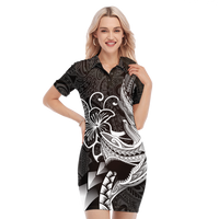 Polynesian Shark Tattoo Hawaii Tribal Polo Dress - LT12 Women Black - Polynesian Pride