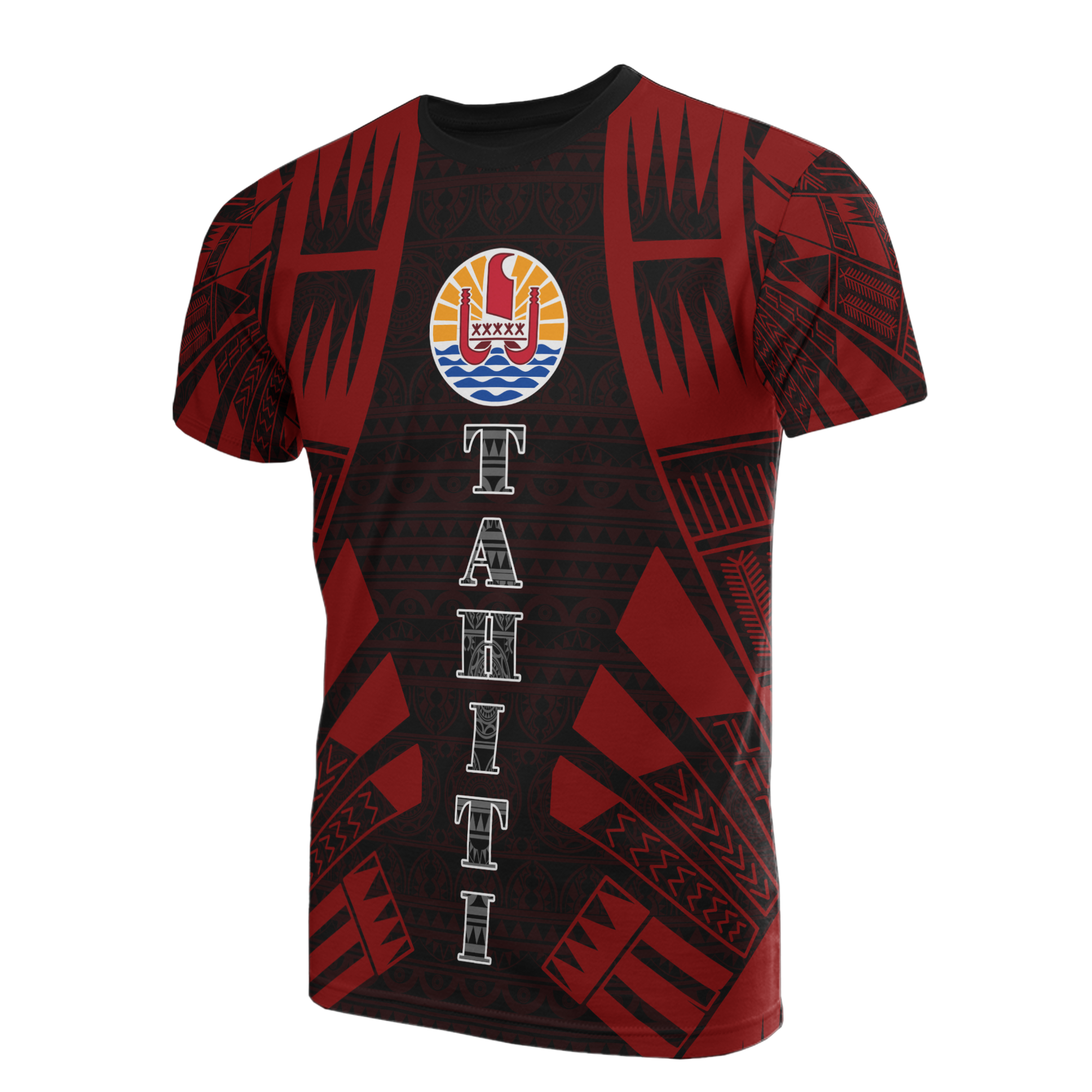Tahiti T Shirt Tahiti FLag Polynesian Tattoo Red Style Unisex Red - Polynesian Pride