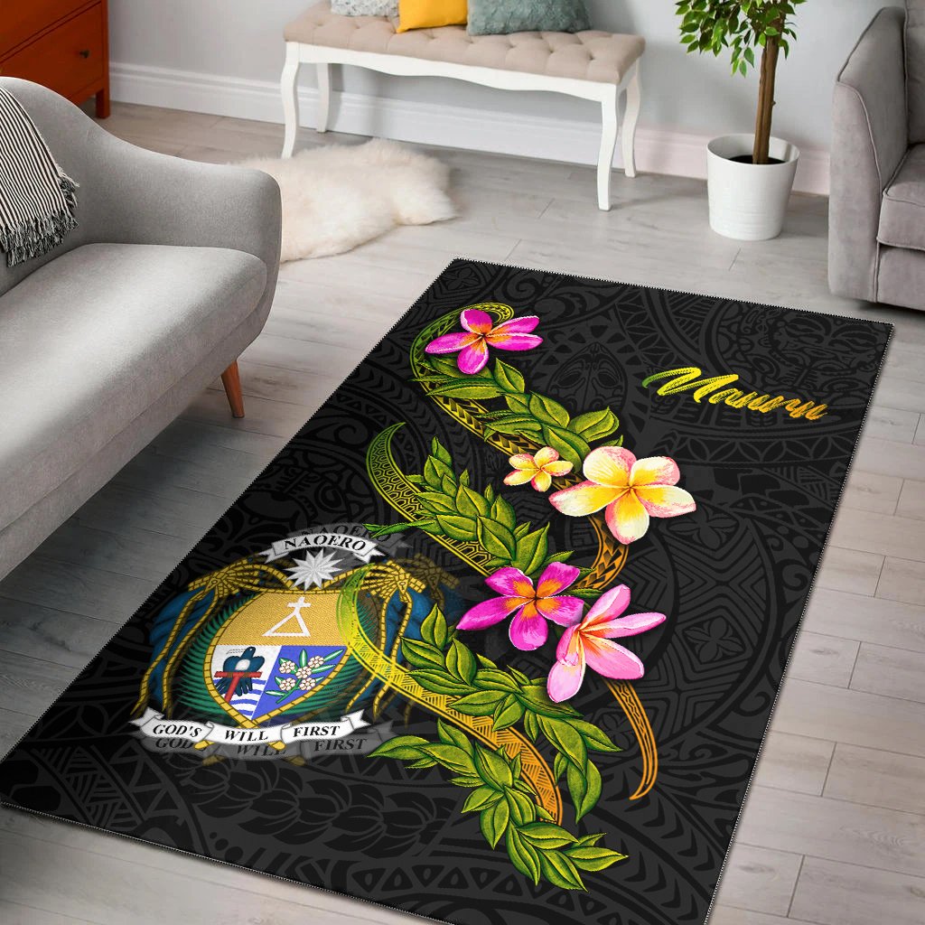 Nauru Polynesian Area Rug - Plumeria Tribal Black - Polynesian Pride