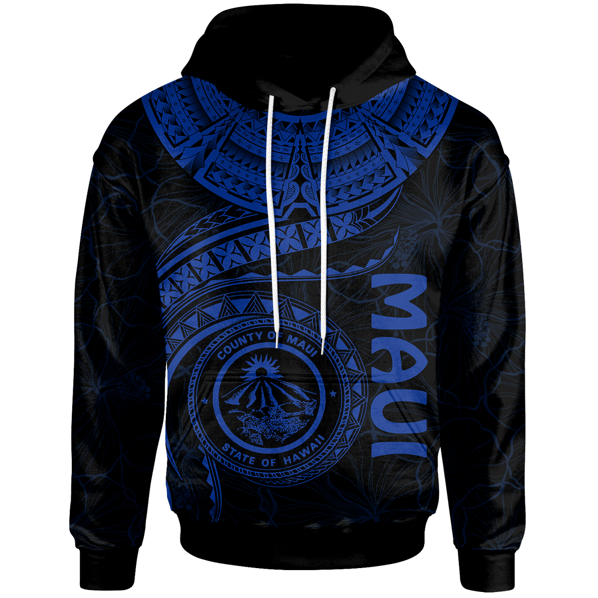 Polynesian Hawaii Hoodie Maui Polynesian Waves (Blue) Unisex Blue - Polynesian Pride