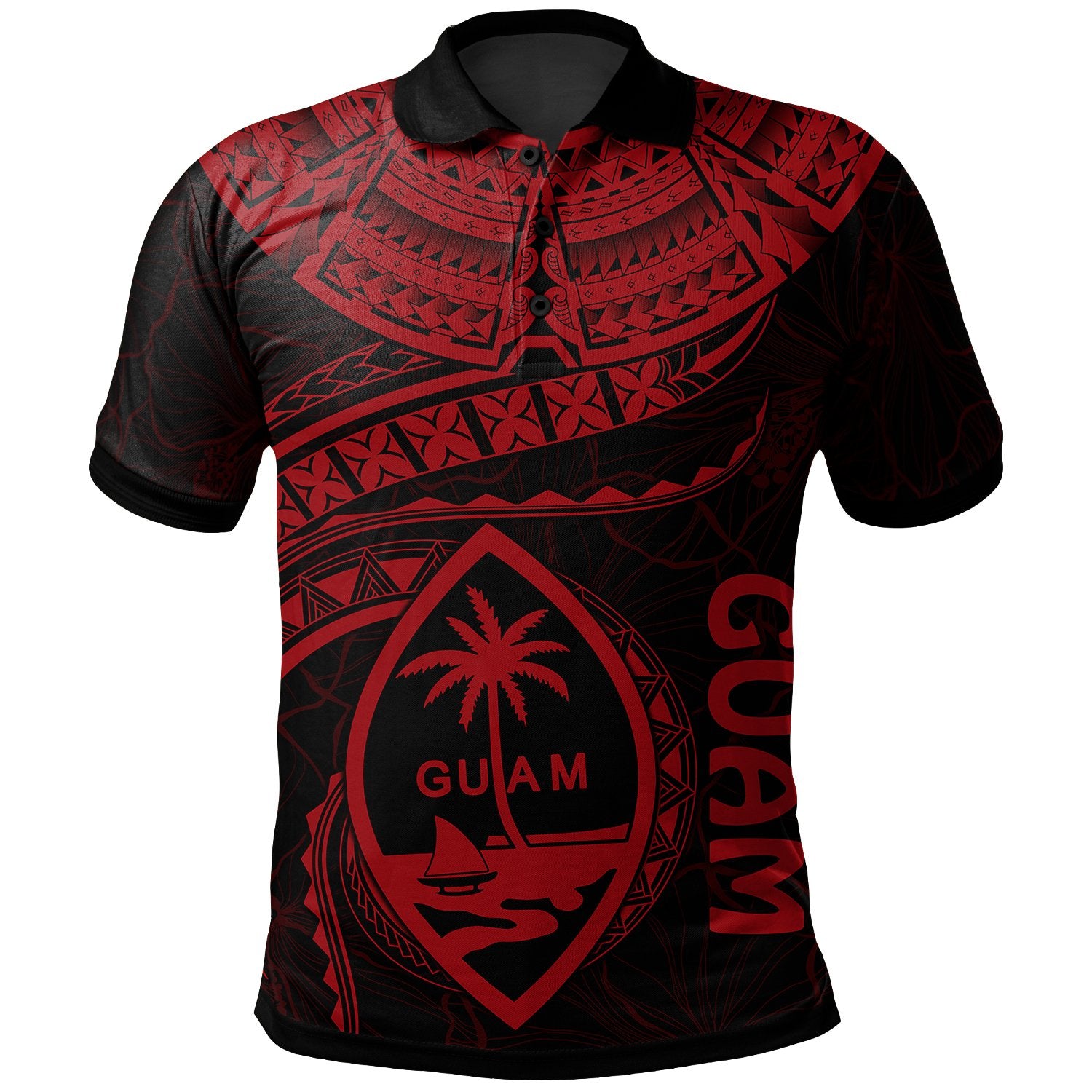 Guam Polynesian Polo Shirt Guam Waves (Red) Unisex Red - Polynesian Pride