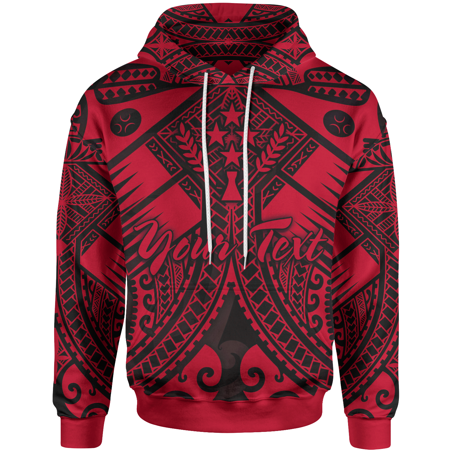Kosrae Custom Hoodie Red Seal with Polynesian Tattoo Unisex Red - Polynesian Pride