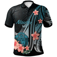 Nauru Polo Shirt Turquoise Polynesian Hibiscus Pattern Style Unisex Turquoise - Polynesian Pride