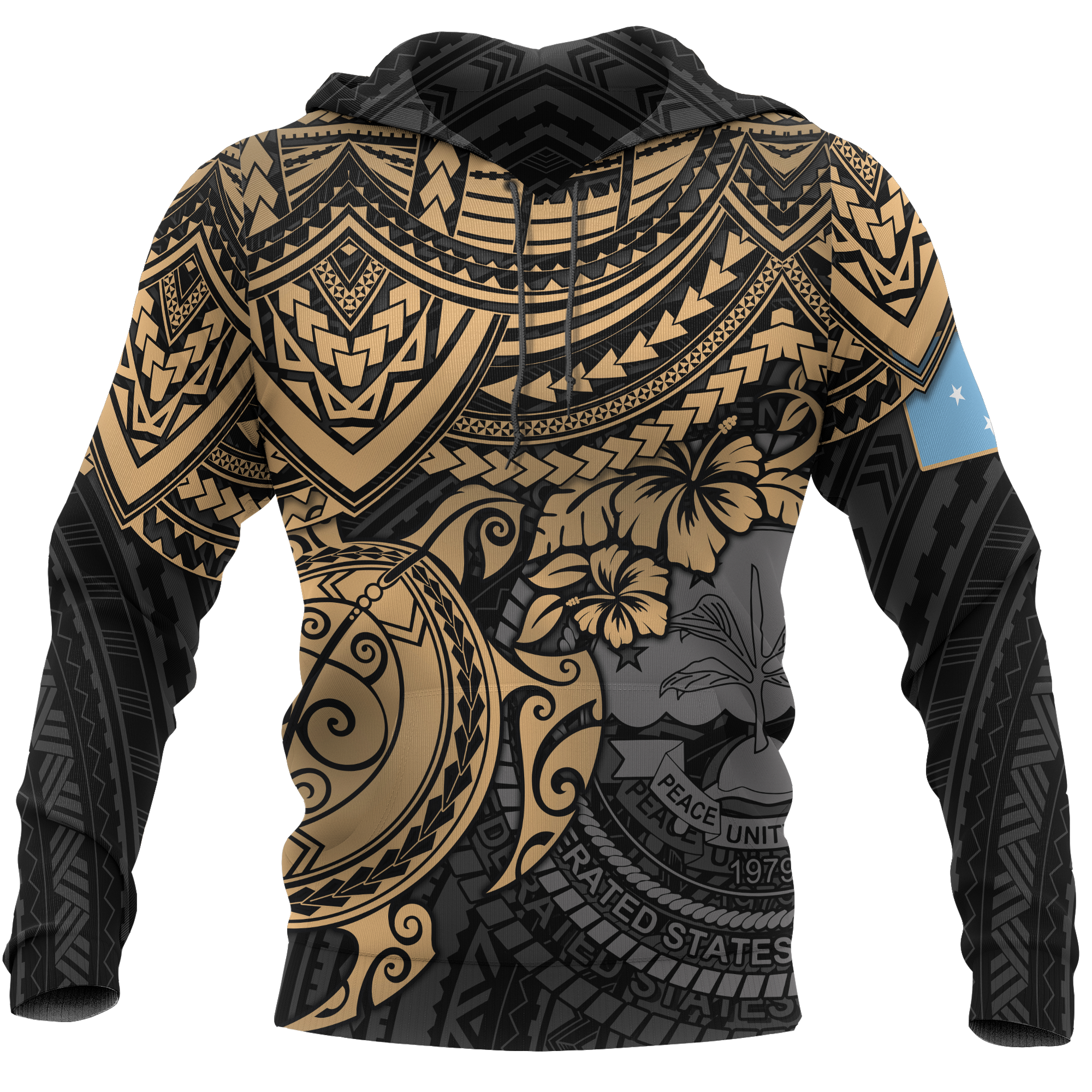 Federated States of Micronesia Hoodie Golden Turtle Unisex BLACK - Polynesian Pride