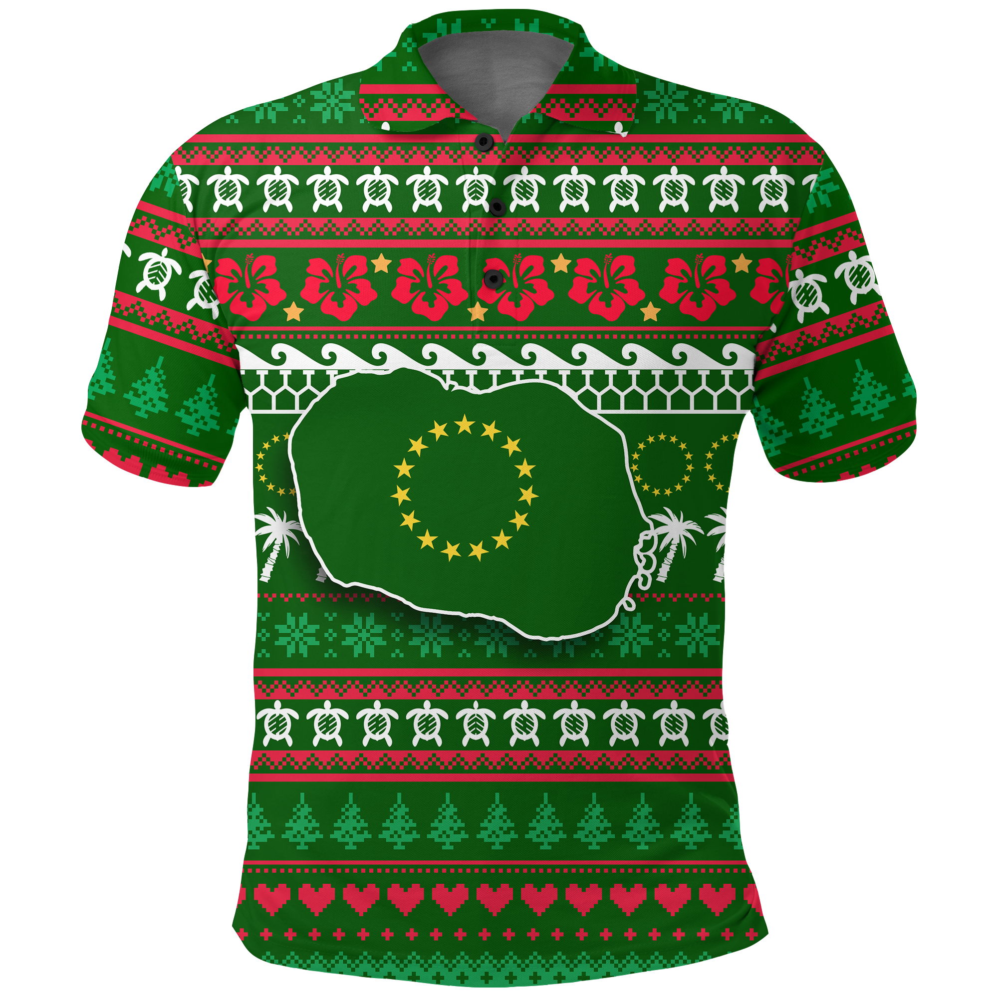 Cook Islands Christmas Polo Shirt Ugly Christmas LT12 Unisex Green - Polynesian Pride