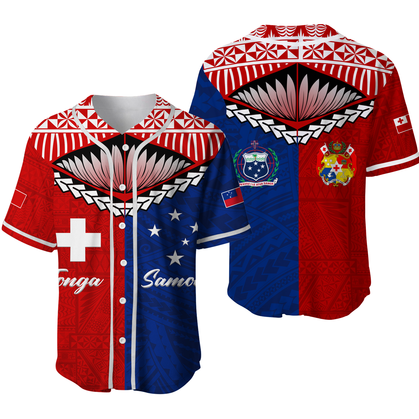 Tonga Combine Samoa Pride Baseball Jersey - LT12 Red - Polynesian Pride