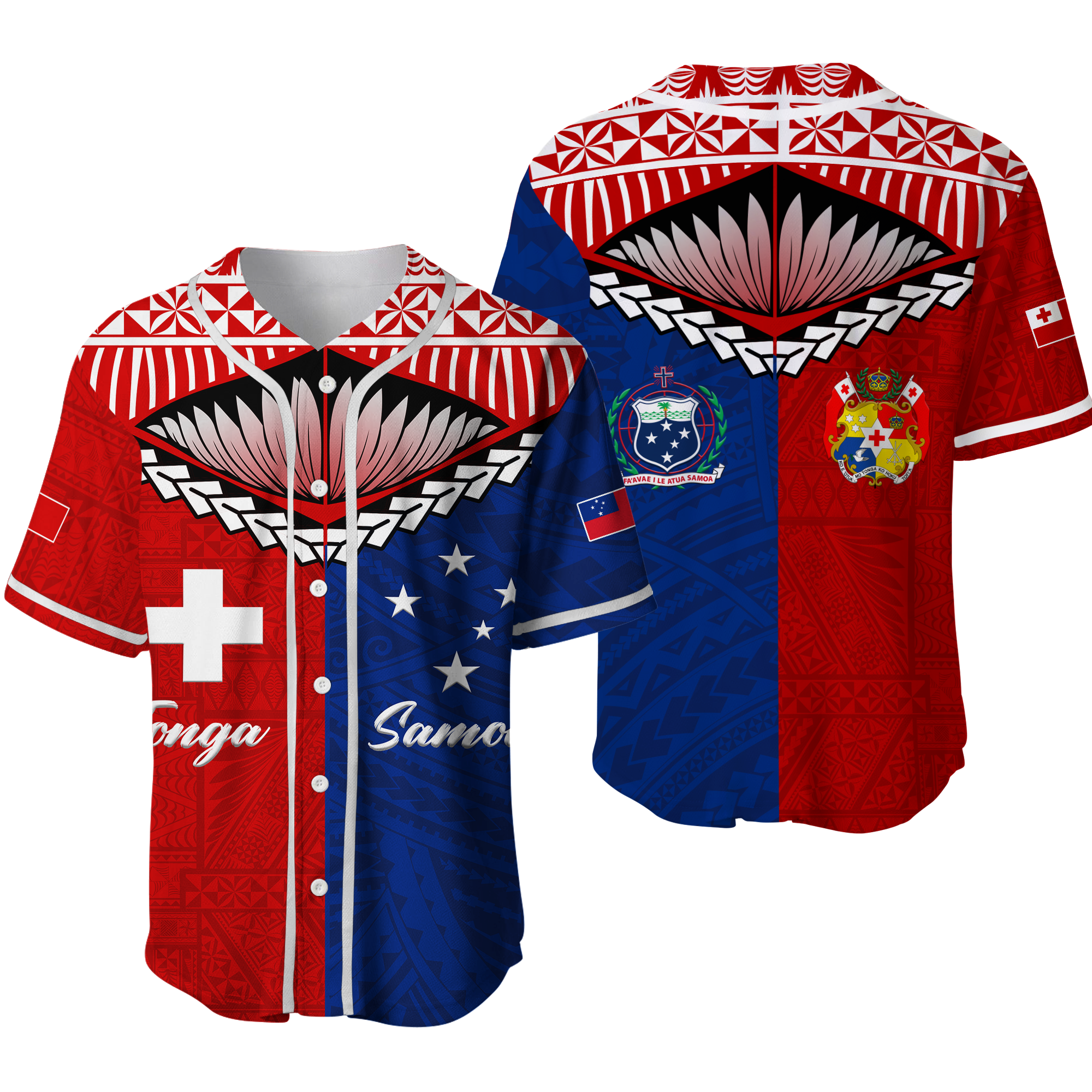 Tonga Combine Samoa Pride Baseball Jersey - LT12 Red - Polynesian Pride