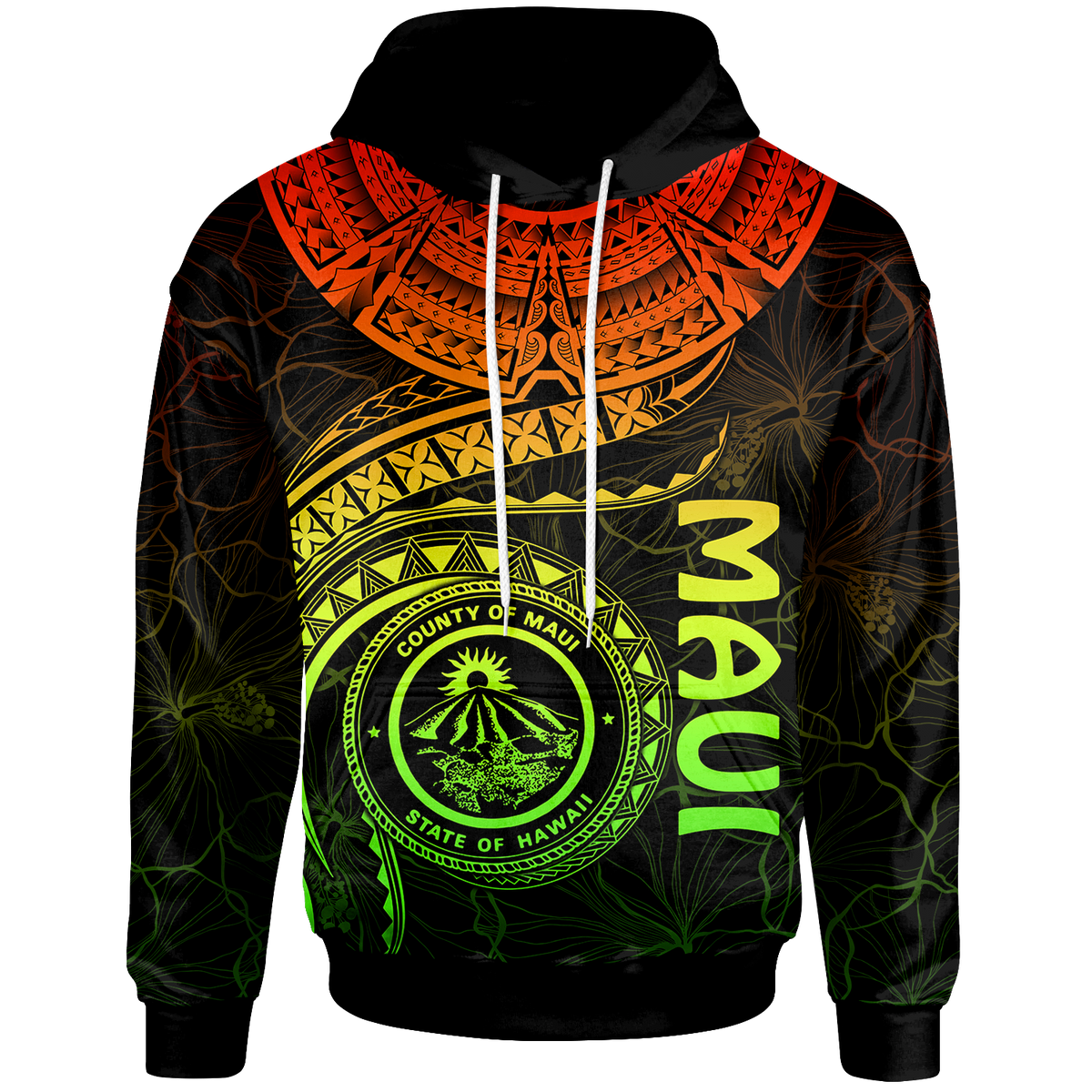 Polynesian Hawaii Hoodie Maui Polynesian Waves (Reggae) Unisex Reggae - Polynesian Pride