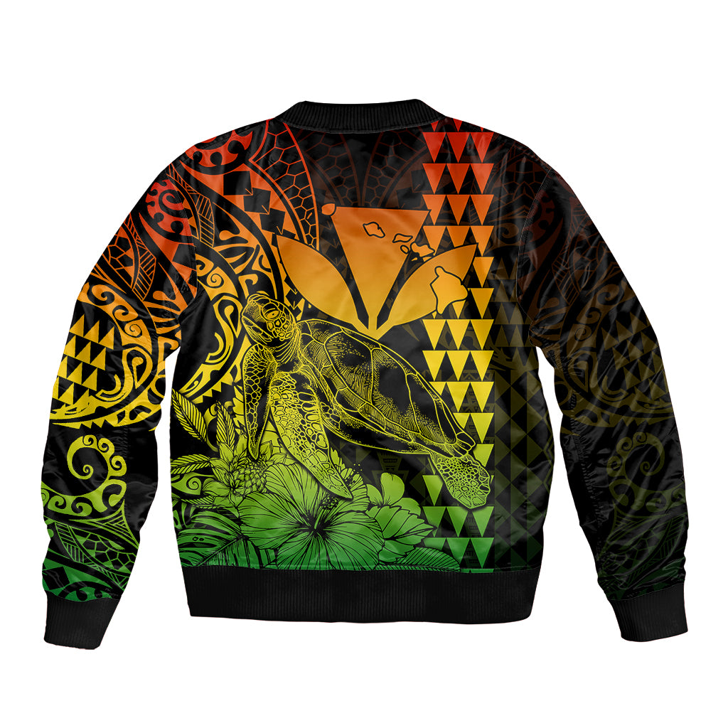 Kakau Polynesian Tribal Hawaiian Turtle with Kanaka Maoli Reggae Sleeve Zip Bomber Jacket LT9 - Polynesian Pride