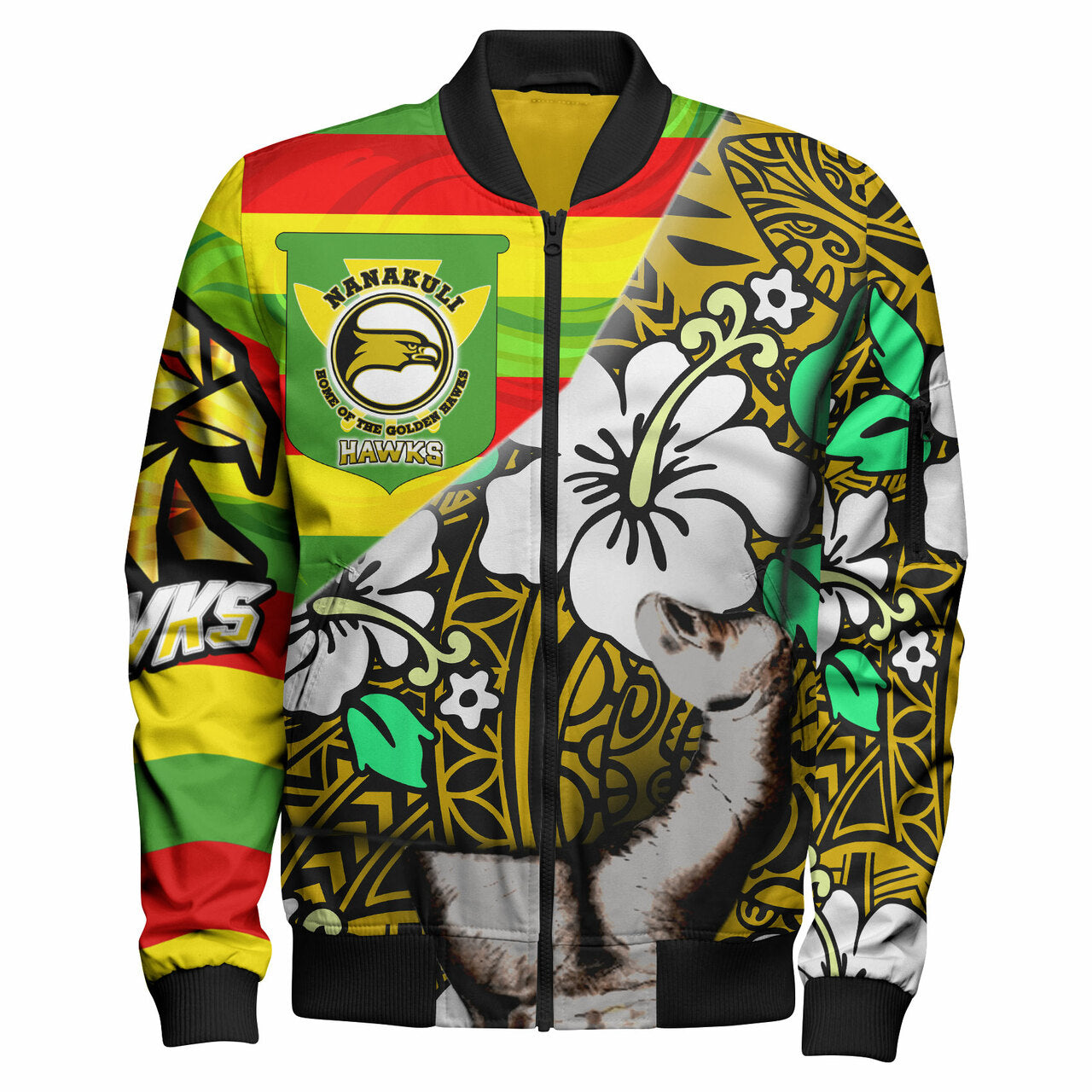 Hawaii Nanakuli High & Intermediate School Polynesian Patronage Bomber Jacket - The Golden Hawk Bloods In My Veins LT10 Unisex Gold - Polynesian Pride