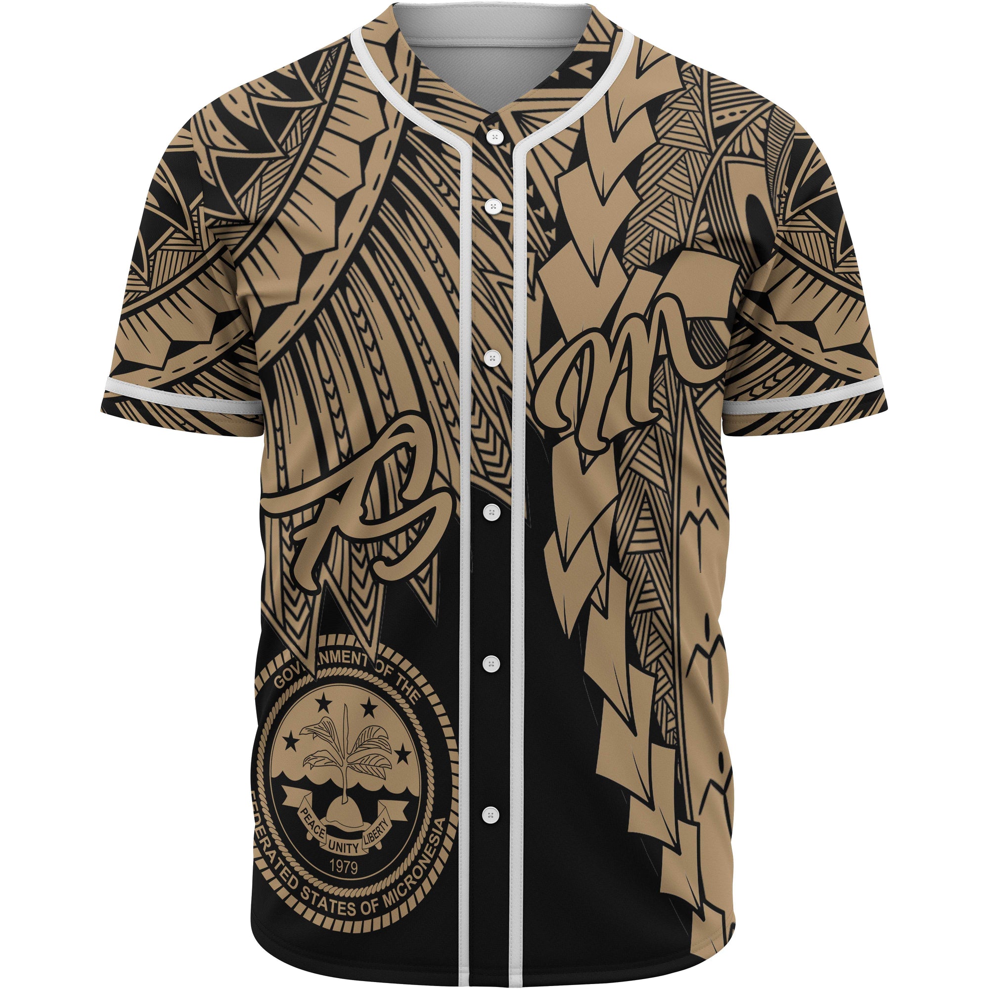 Federated States Of Micronesia Polynesian Baseball Shirt - Tribal Wave Tattoo Gold Unisex Gold - Polynesian Pride