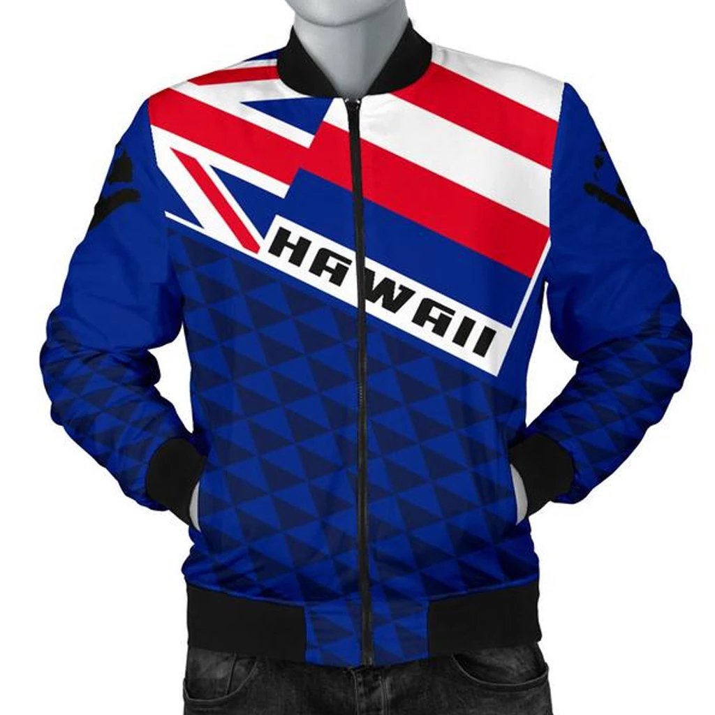 Hawaii Flag Men's Bomber Jacket Blue - Polynesian Pride