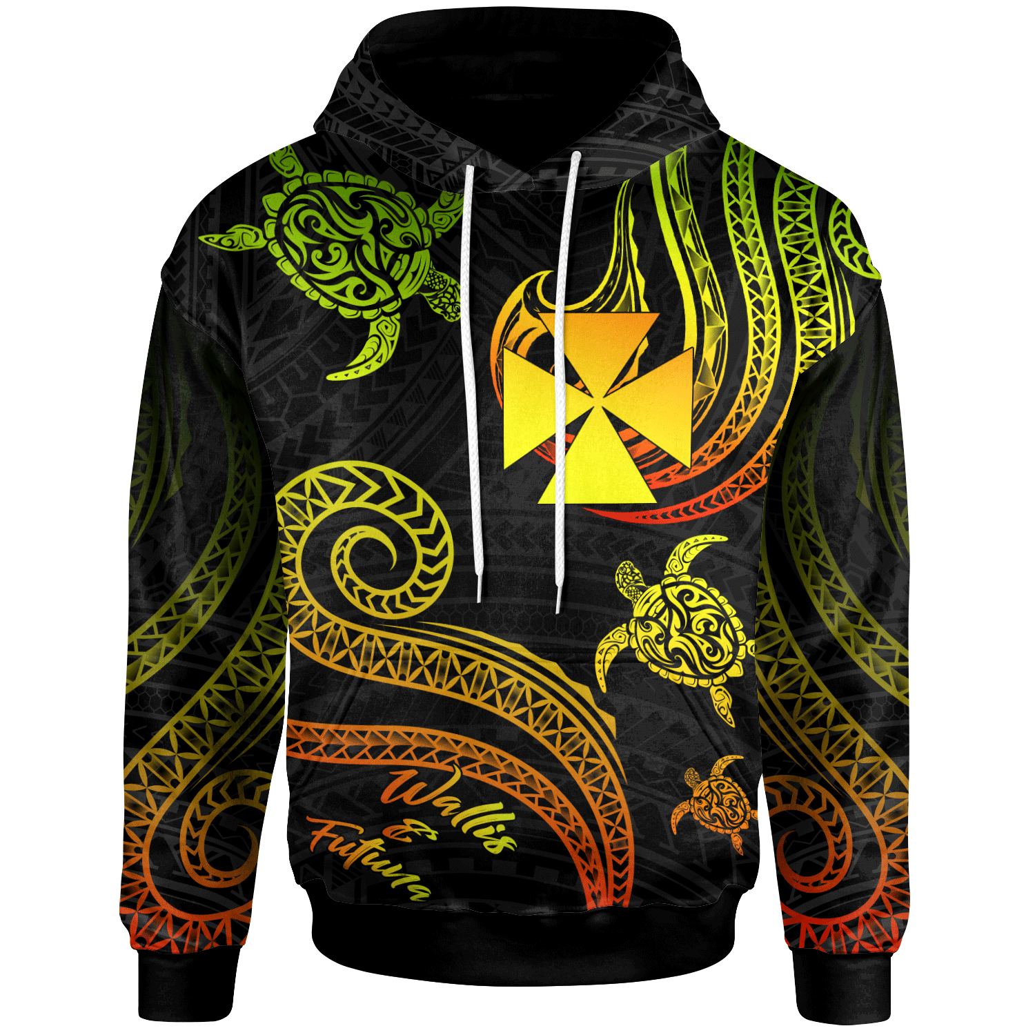 Wallis and Futuna Hoodie Polynesian Turtle With Pattern Reggae Unisex Reggae - Polynesian Pride