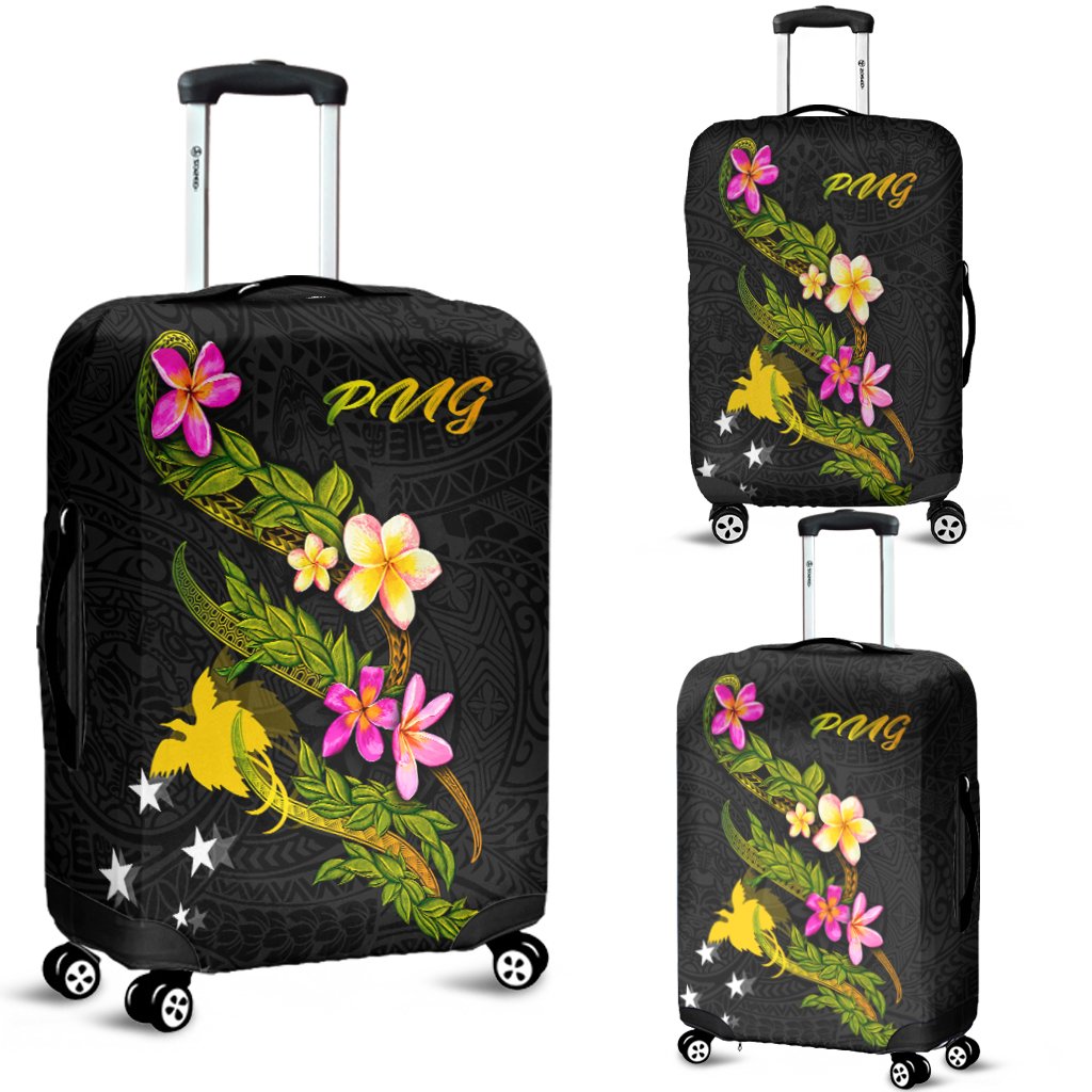 Papua New Guinea Polynesian Luggage Covers - Plumeria Tribal Black - Polynesian Pride