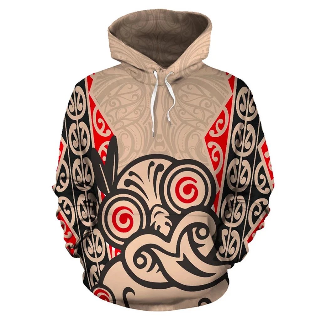 Hei Tiki With Maori Pattern Hoodie Unisex Beige - Polynesian Pride