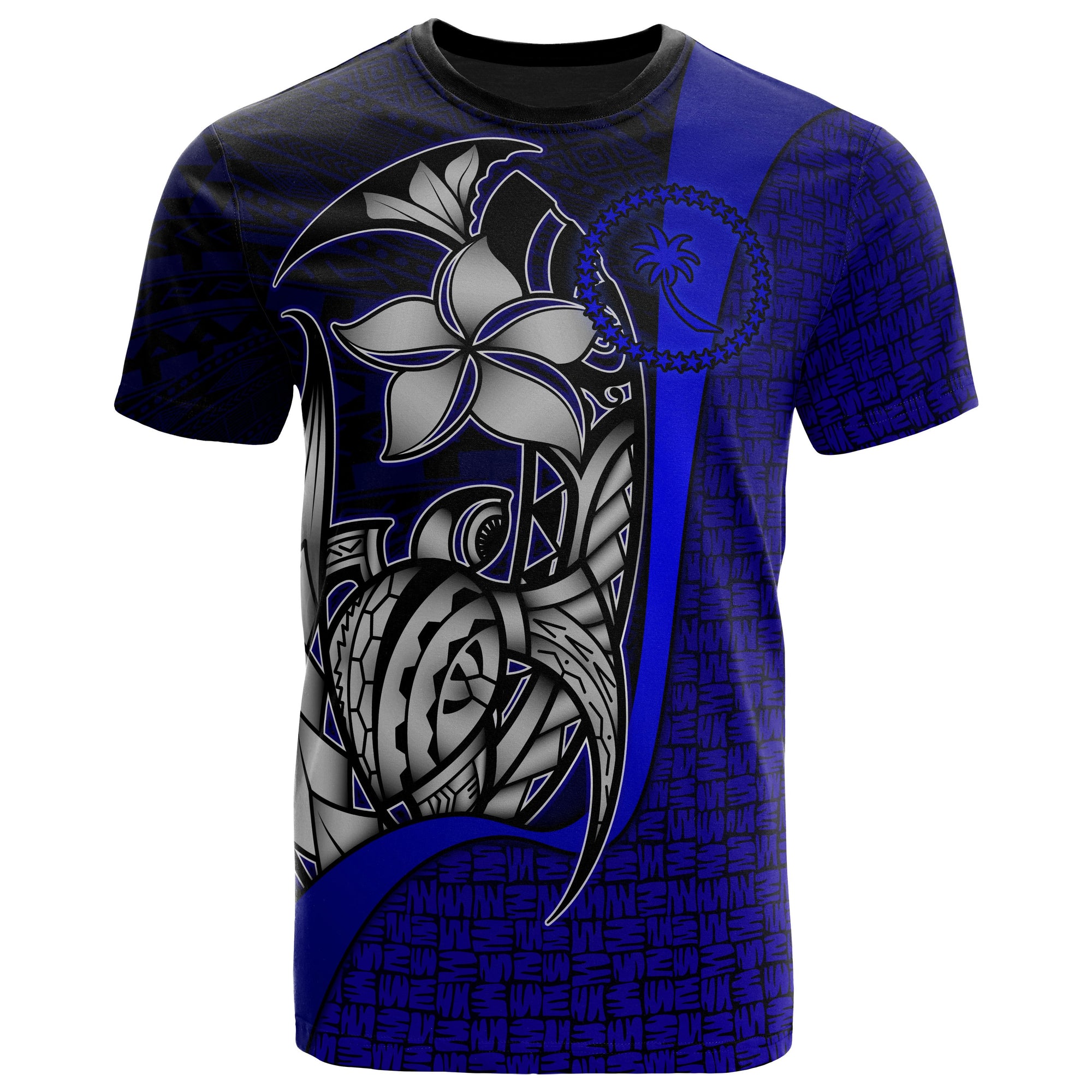 Chuuk Micronesian T Shirt Blue Turtle with Hook Unisex Blue - Polynesian Pride