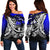 Chuuk Women's Off Shoulder Sweaters - Tribal Jungle Pattern Blue Color Blue - Polynesian Pride