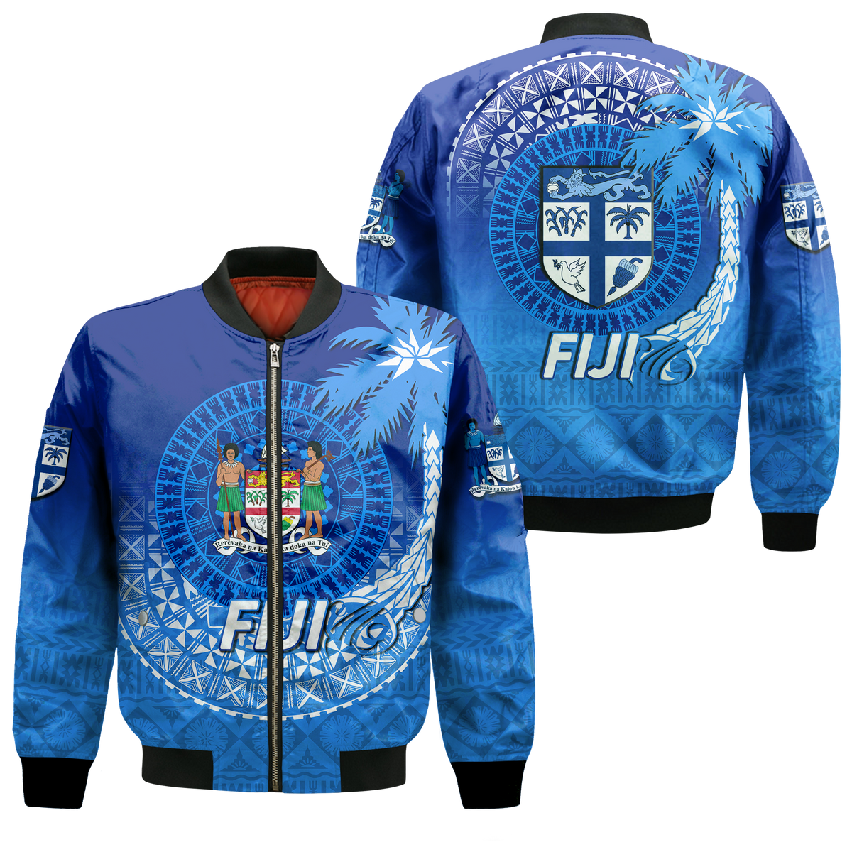 Fiji Tapa Tribal Coconut Tree Bomber Jacket - LT12 Bomber Jacket Blue - Polynesian Pride