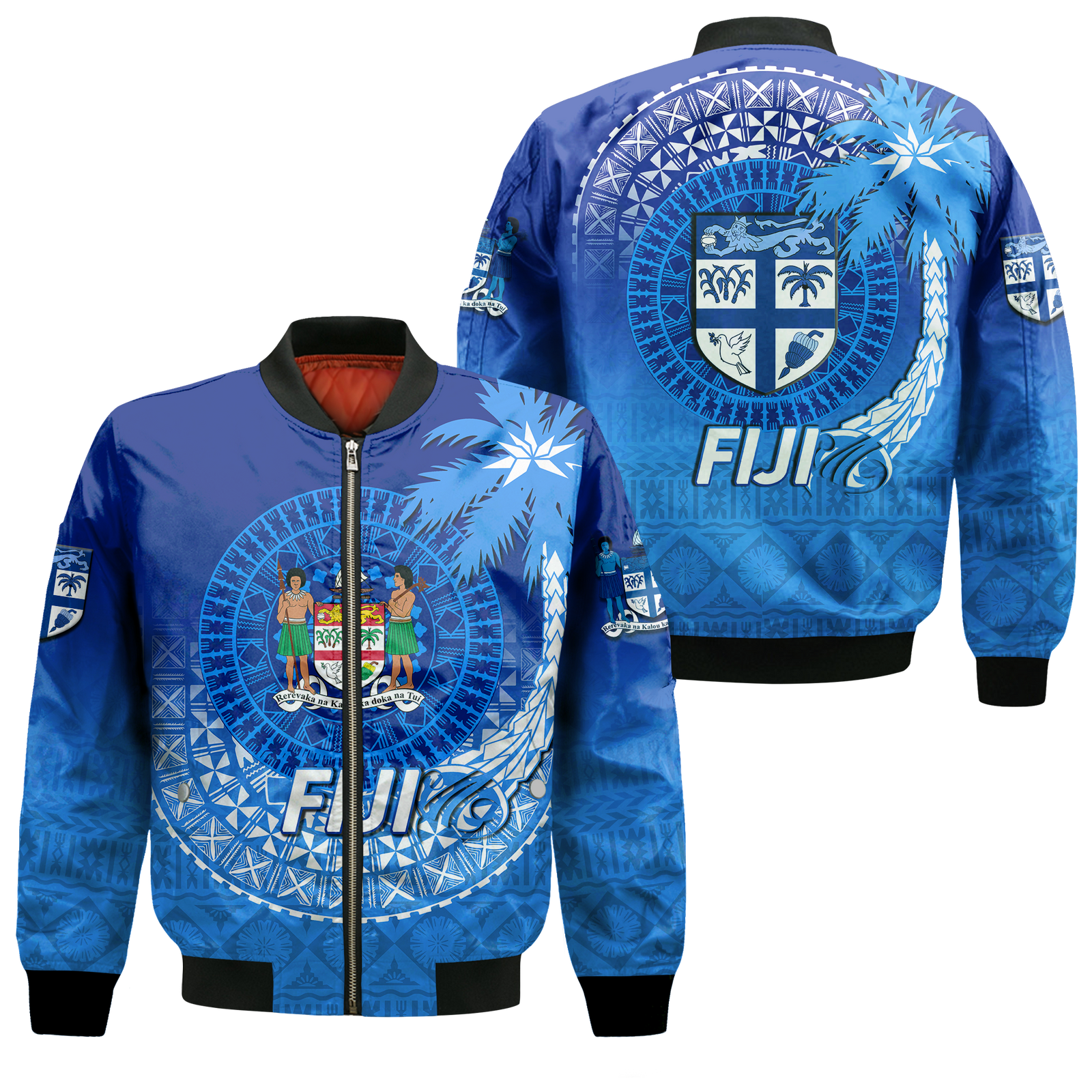 Fiji Tapa Tribal Coconut Tree Bomber Jacket - LT12 Bomber Jacket Blue - Polynesian Pride