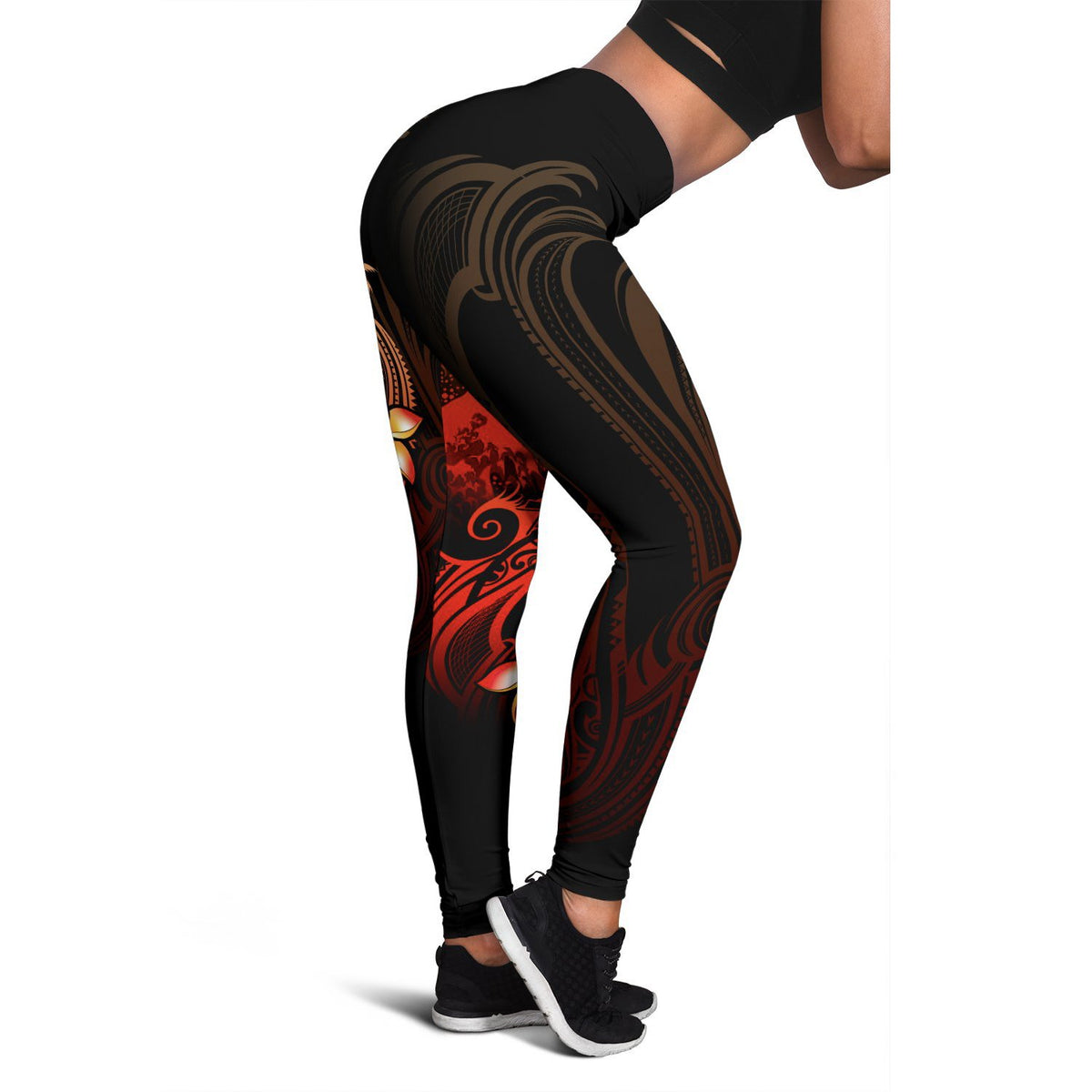 Tahiti Polynesian Women's Leggings - Plumeria Flowers And Waves - Polynesian Pride