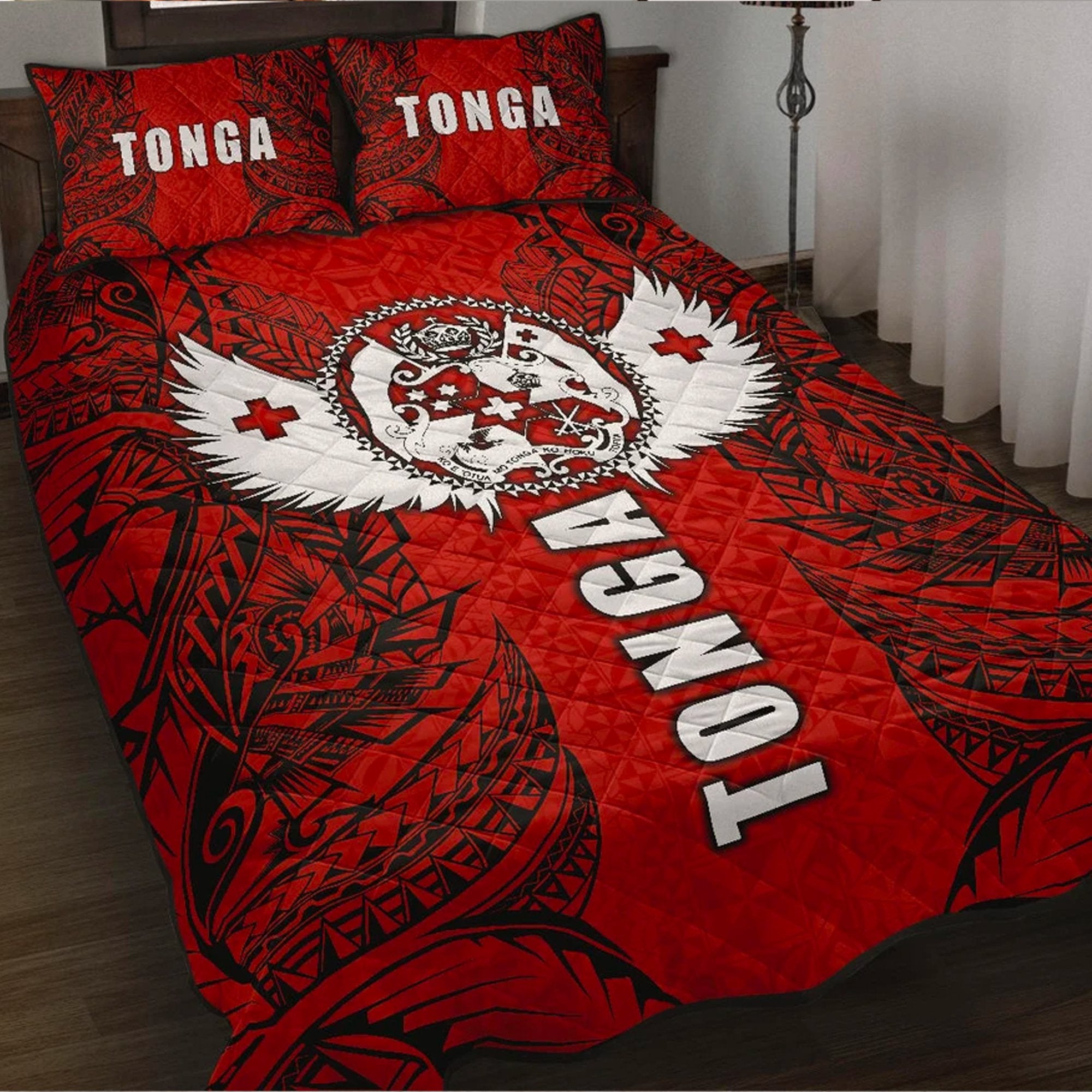 Tonga Polynesian Quilt Bed Set - Tonga Wings Red - Polynesian Pride