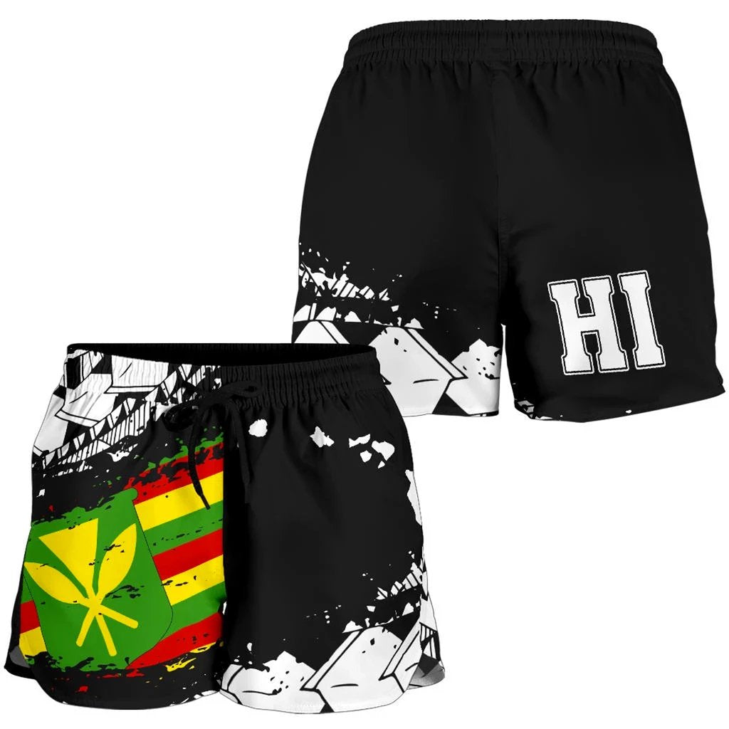 Polynesian Kanaka Flag Women's Shorts - Nora Style - White Women Black - Polynesian Pride