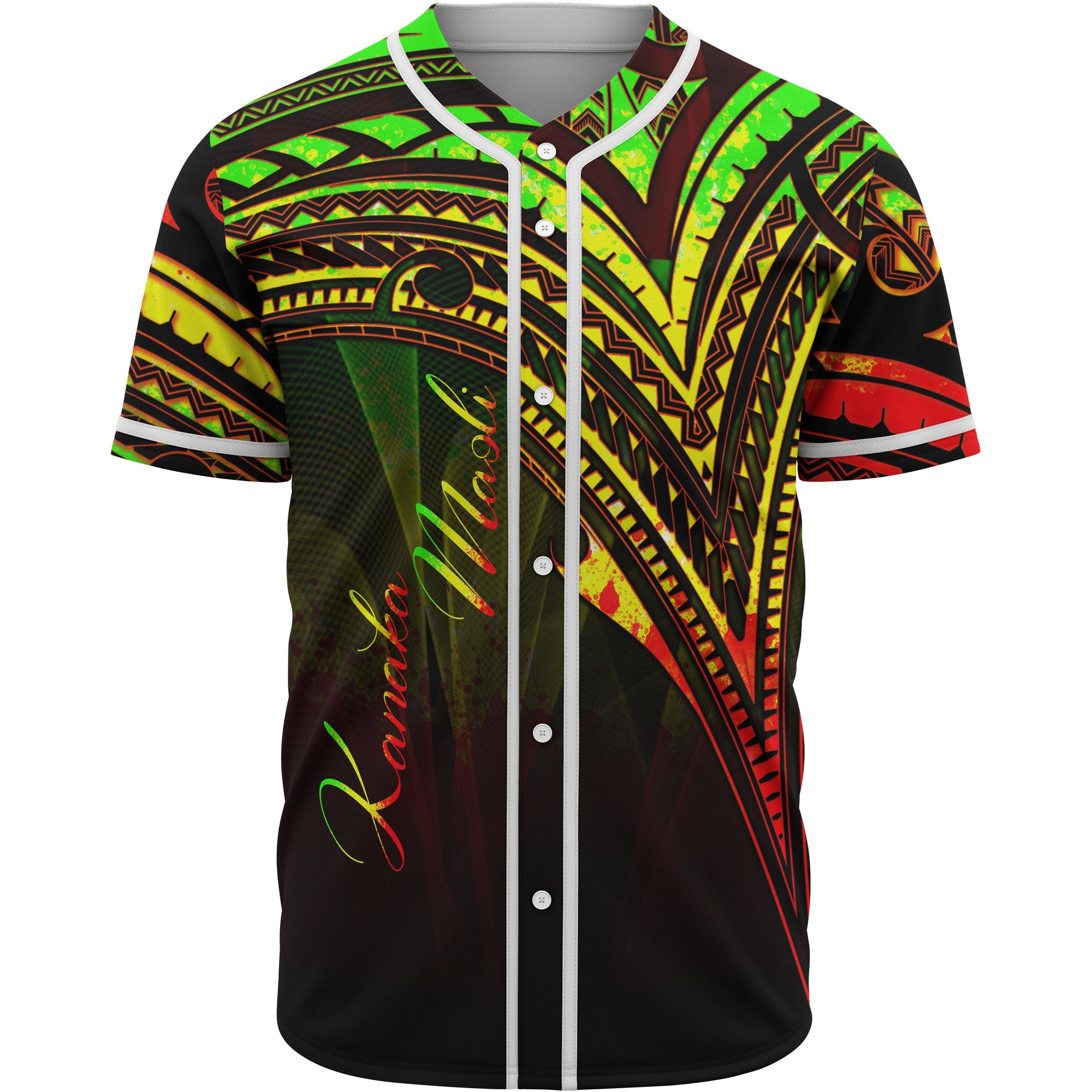 Hawaii Kanaka Maoli Baseball Shirt - Reggae Color Cross Style Unisex Red - Polynesian Pride