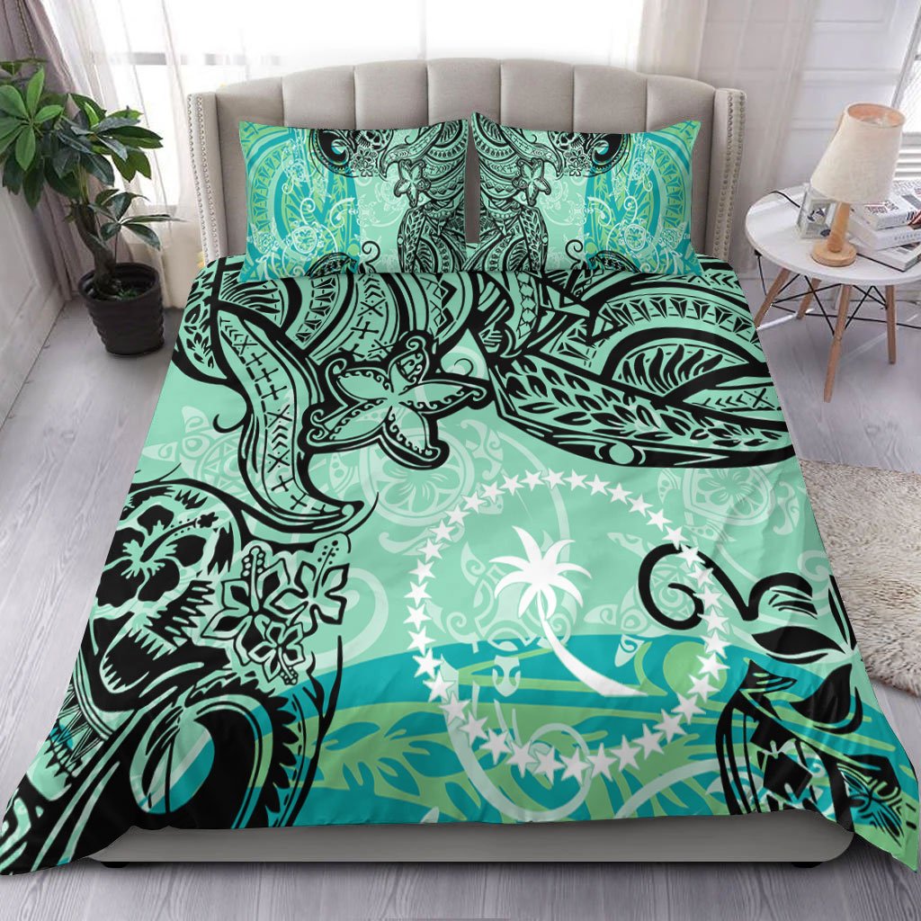 Chuuk Bedding Set - Vintage Floral Pattern Green Color Green - Polynesian Pride