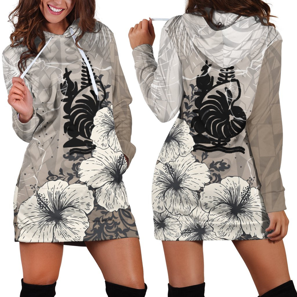 New Caledonia Hoodie Dress - Vintage Luxury Floral Style Nude - Polynesian Pride